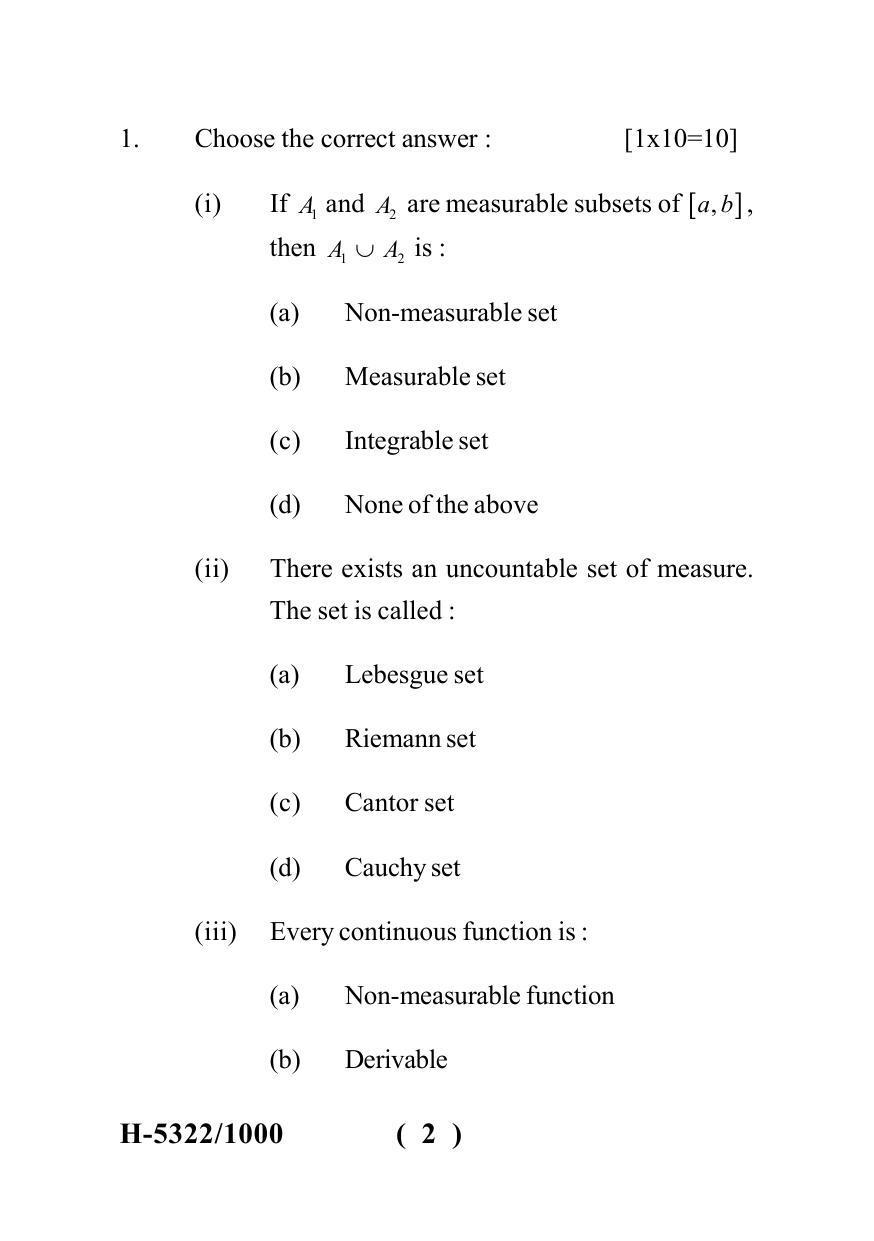  Sarguja University Question Paper July-2022 :   M.Sc.In Mathematics (Second Sem.)Real Analysis II Paper 1 - Page 2