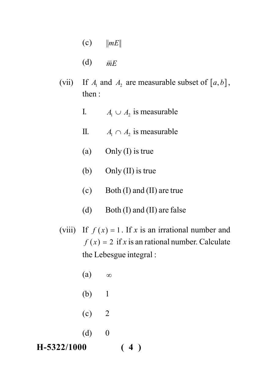  Sarguja University Question Paper July-2022 :   M.Sc.In Mathematics (Second Sem.)Real Analysis II Paper 1 - Page 4
