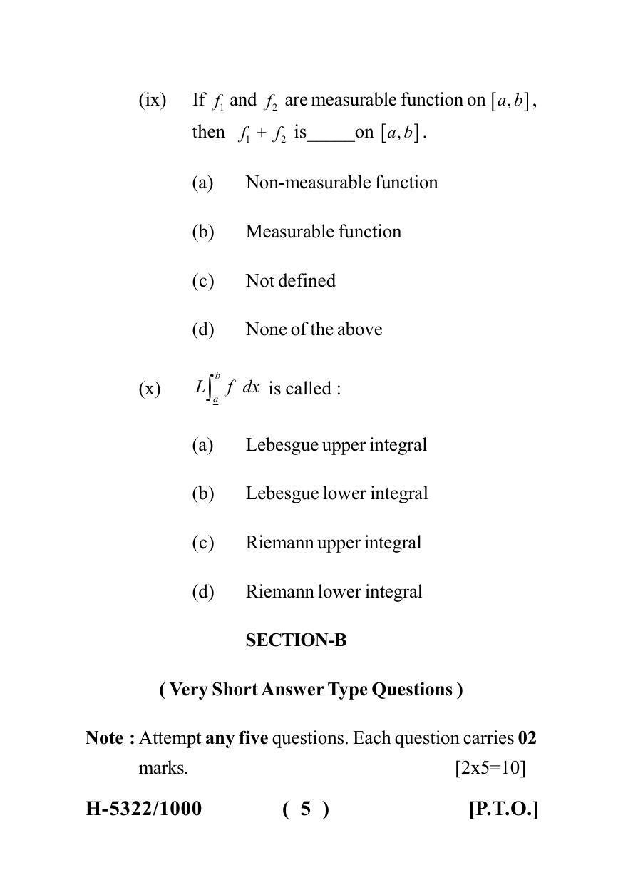  Sarguja University Question Paper July-2022 :   M.Sc.In Mathematics (Second Sem.)Real Analysis II Paper 1 - Page 5