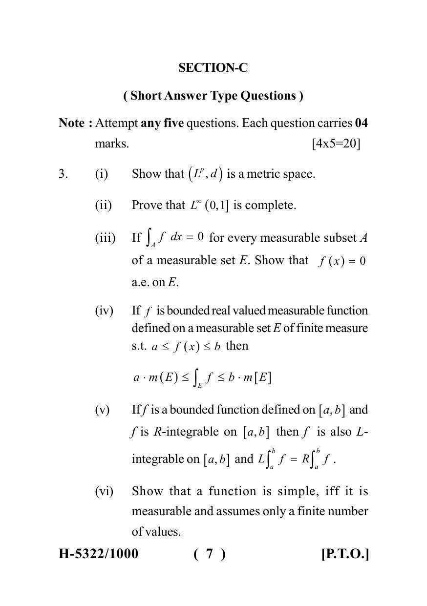  Sarguja University Question Paper July-2022 :   M.Sc.In Mathematics (Second Sem.)Real Analysis II Paper 1 - Page 7
