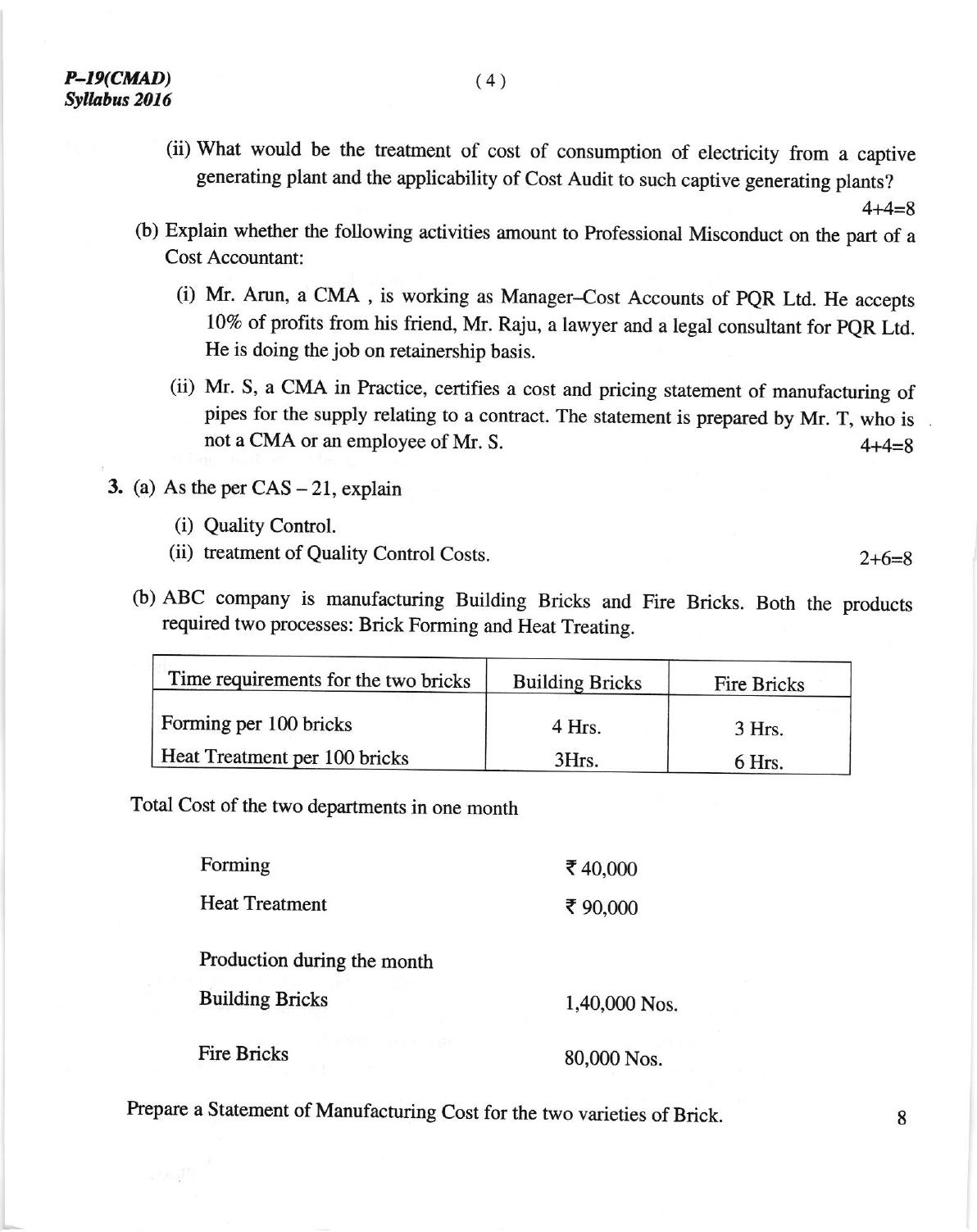 ICMAI June 2018 Cost and Management Audit Question Paper (Final) - Page 4