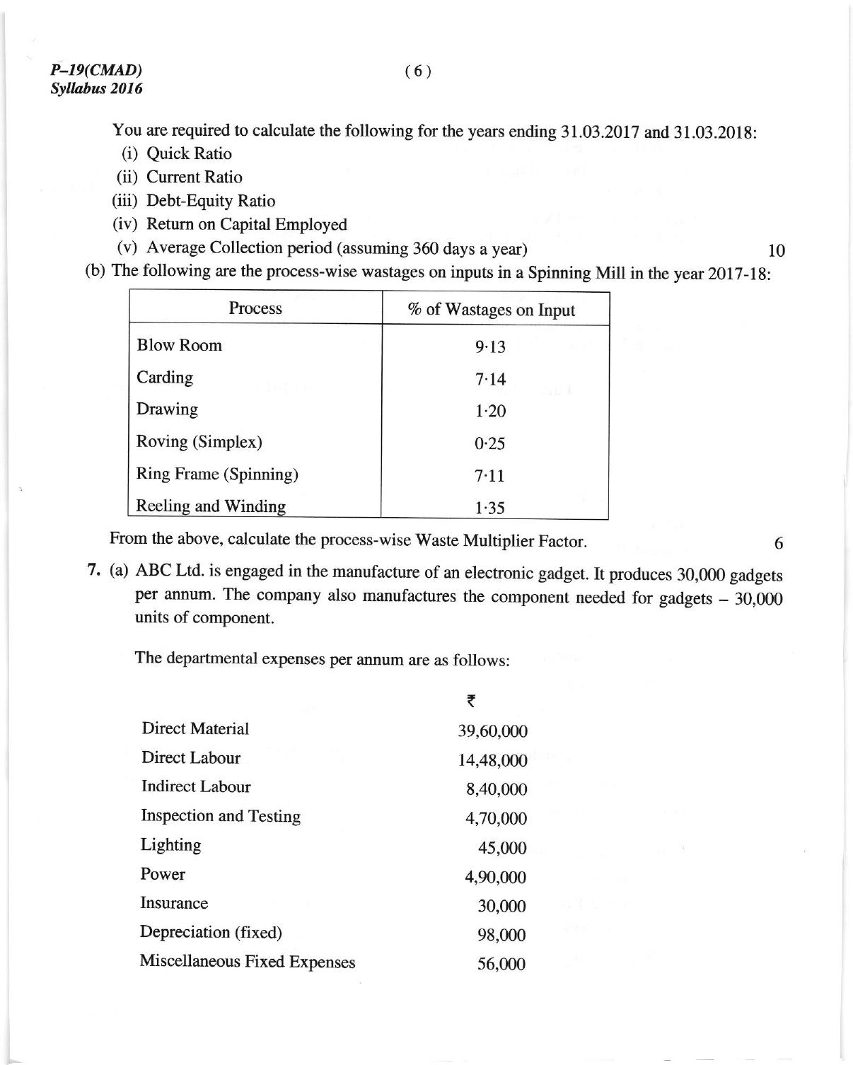 ICMAI June 2018 Cost and Management Audit Question Paper (Final) - Page 6