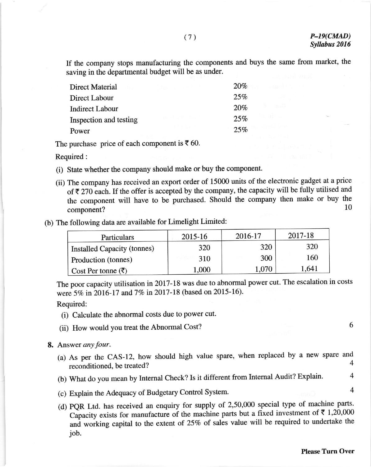 ICMAI June 2018 Cost and Management Audit Question Paper (Final) - Page 7