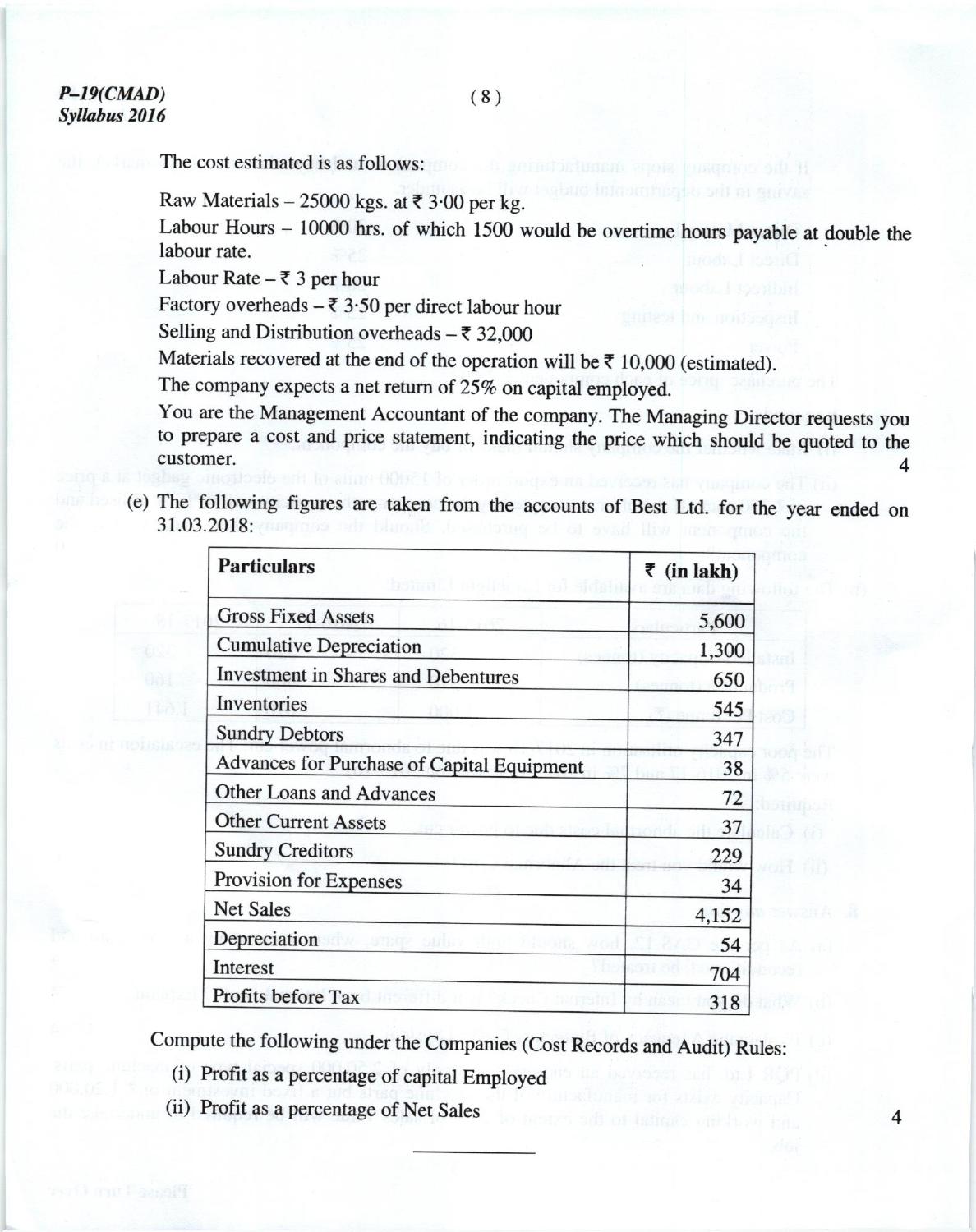 ICMAI June 2018 Cost and Management Audit Question Paper (Final) - Page 8