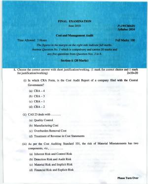 ICMAI June 2018 Cost and Management Audit Question Paper (Final)