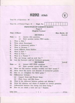 AP Inter 1st Year Principles of Garment Making-I (Old) March-2019-Vocational Question Paper