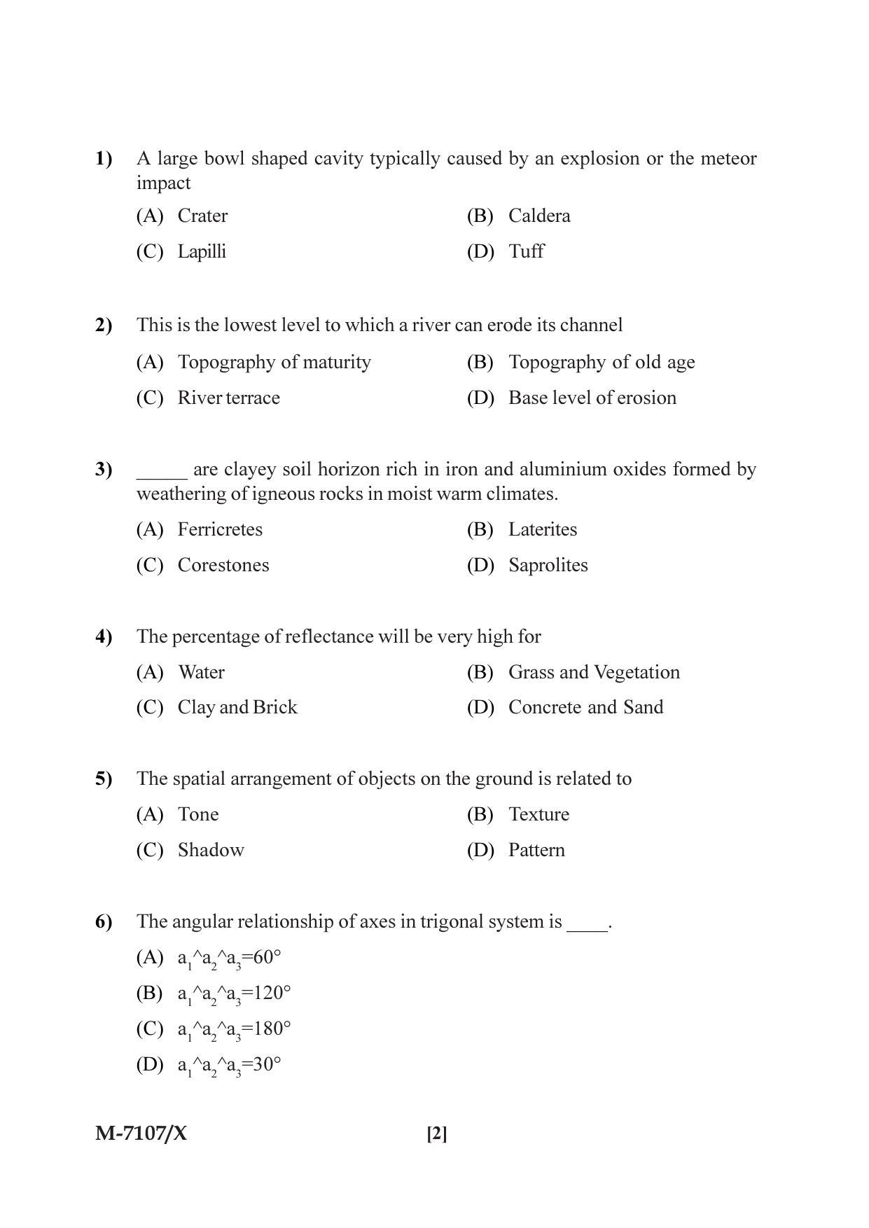 Mysore University PG Entrance Exam 2019: Geology Applied Geology Question Paper - Page 2