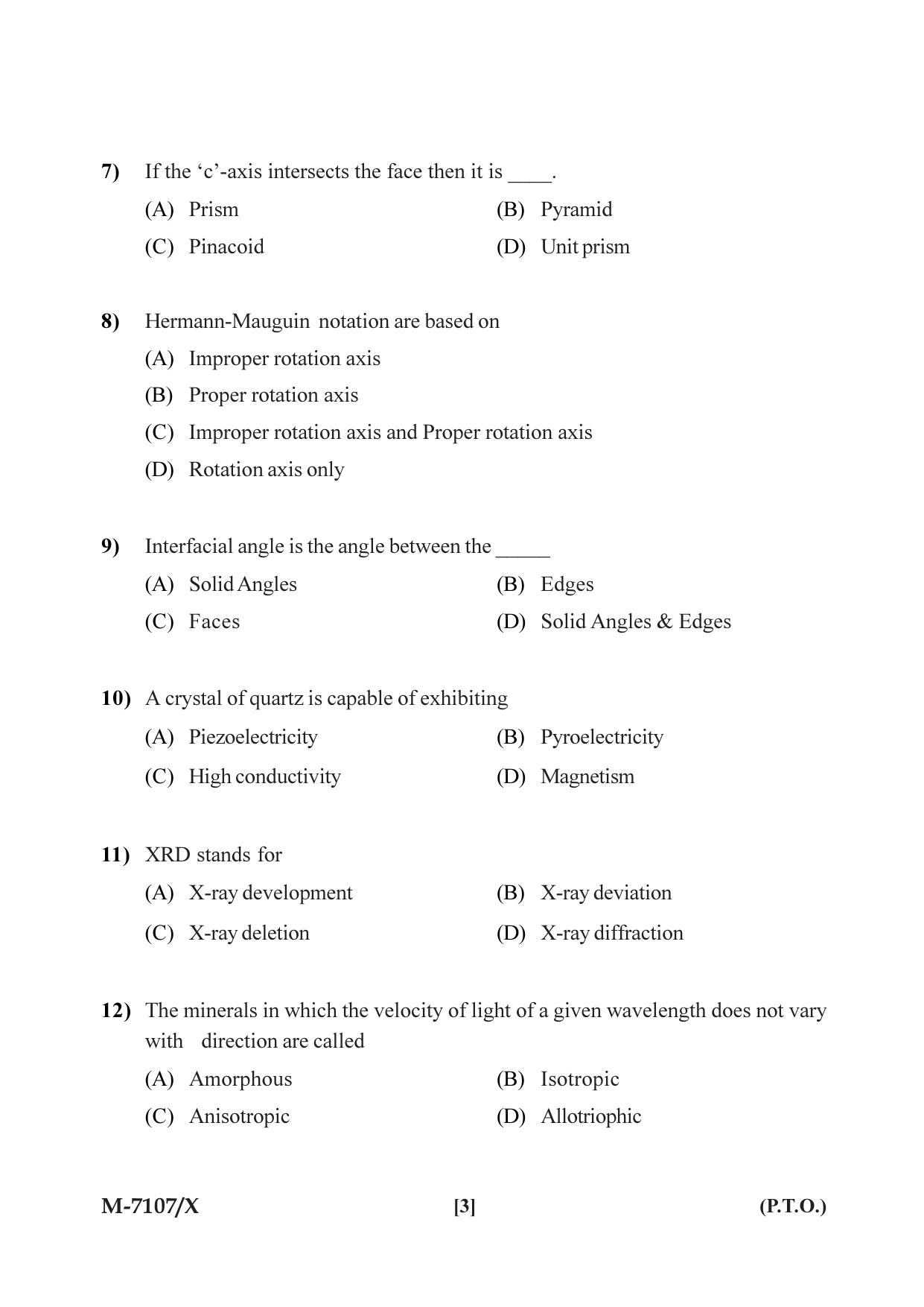 Mysore University PG Entrance Exam 2019: Geology Applied Geology Question Paper - Page 3