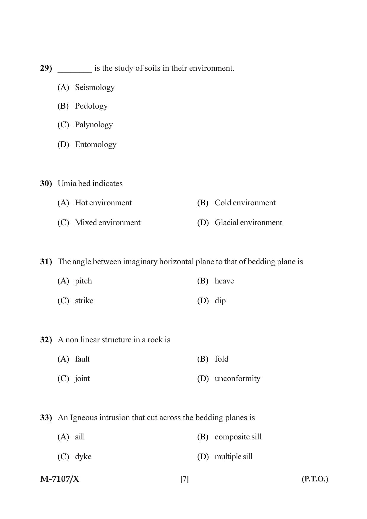 Mysore University PG Entrance Exam 2019: Geology Applied Geology Question Paper - Page 7