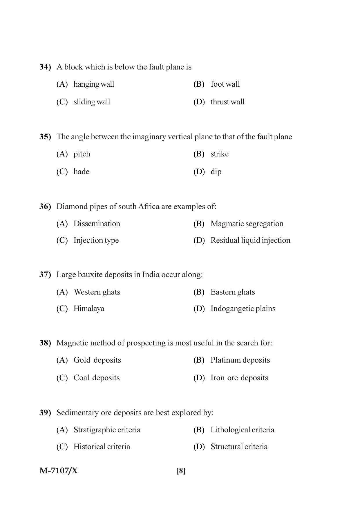 Mysore University PG Entrance Exam 2019: Geology Applied Geology Question Paper - Page 8