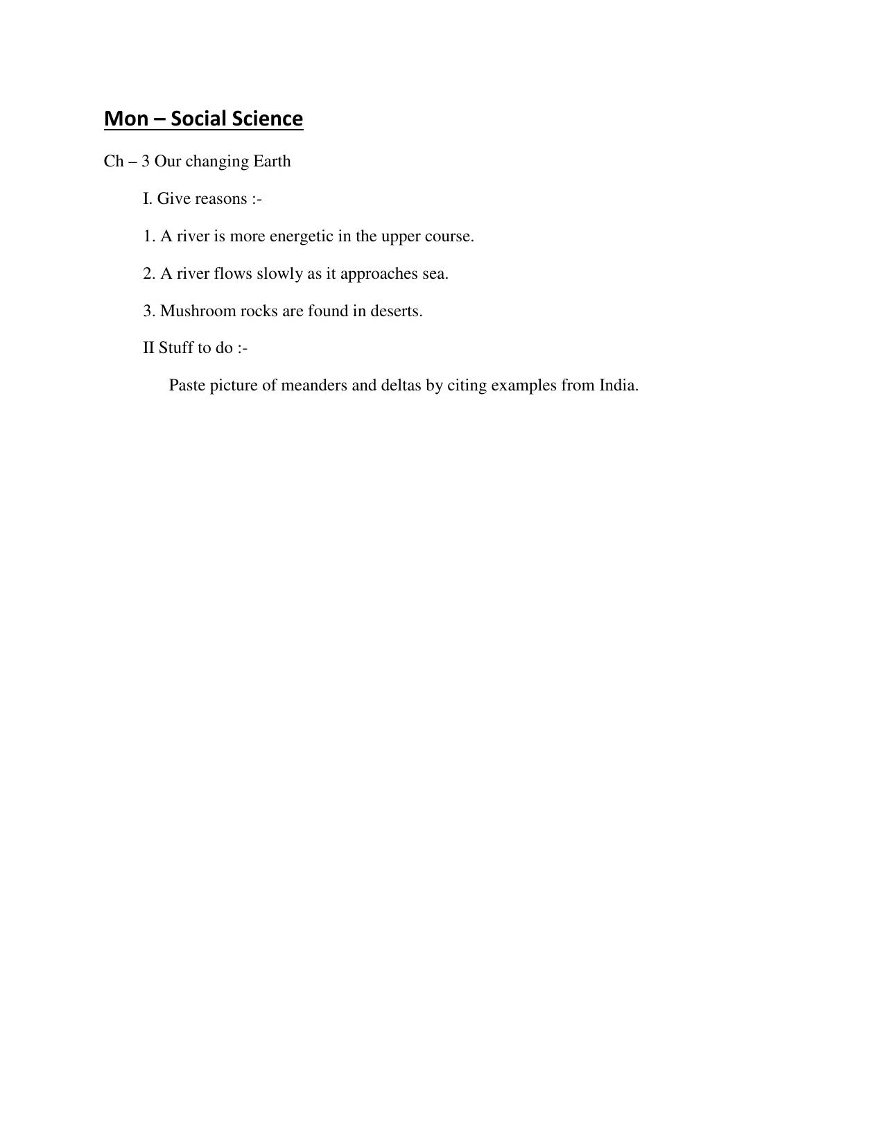 CBSE Worksheets for Class 7 Geography Our Changing Earth Assignment 3 - Page 1