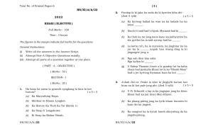 Meghalaya Board (MBOSE) Class 11 Khasi Elective (theory) 2022 Question Paper