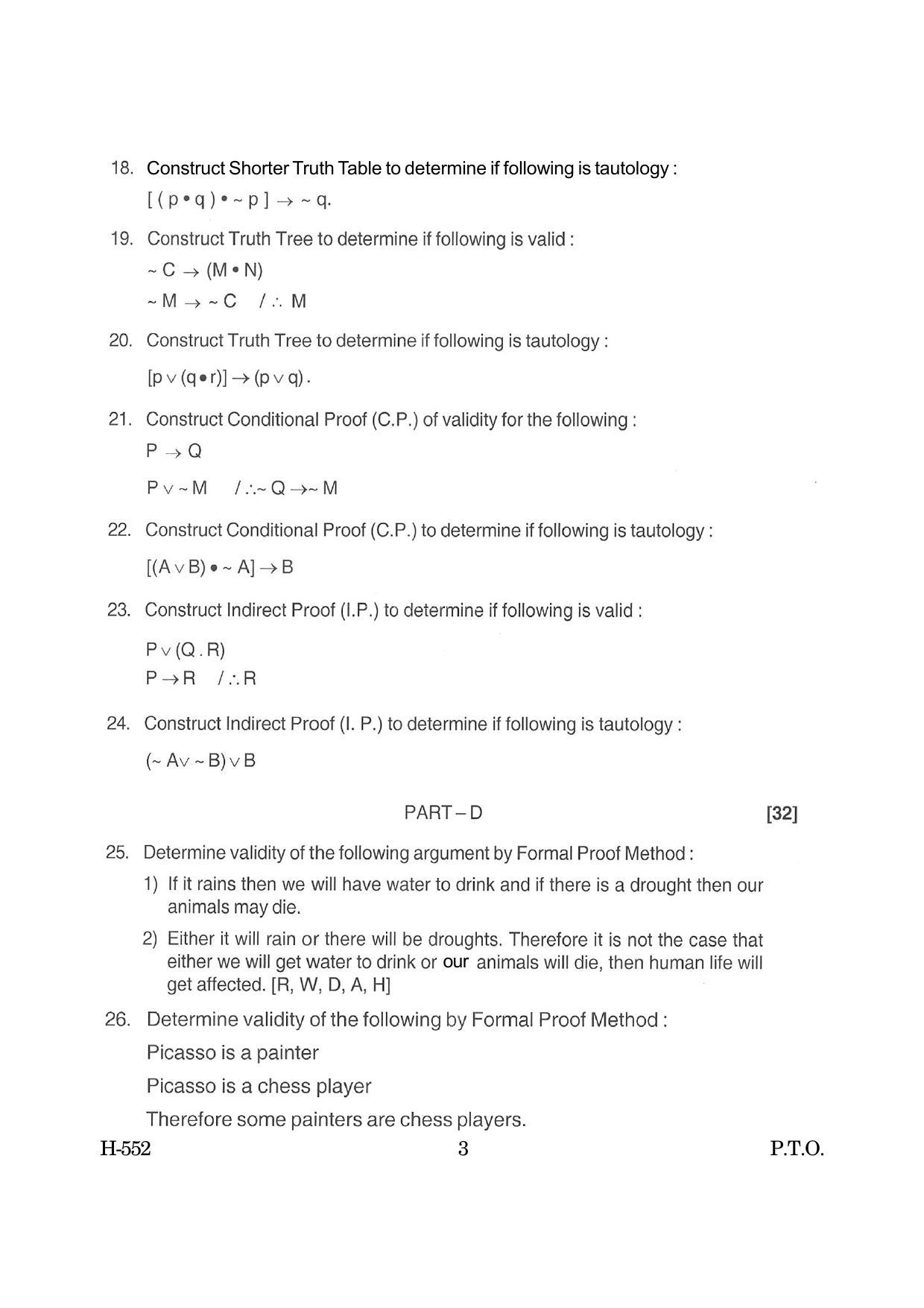 Goa Board Class 12 Logic (March 2019) Question Paper - Page 3