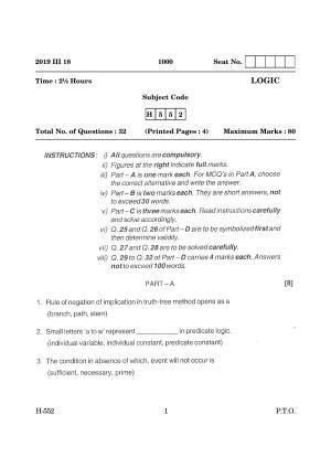 Goa Board Class 12 Logic (March 2019) Question Paper