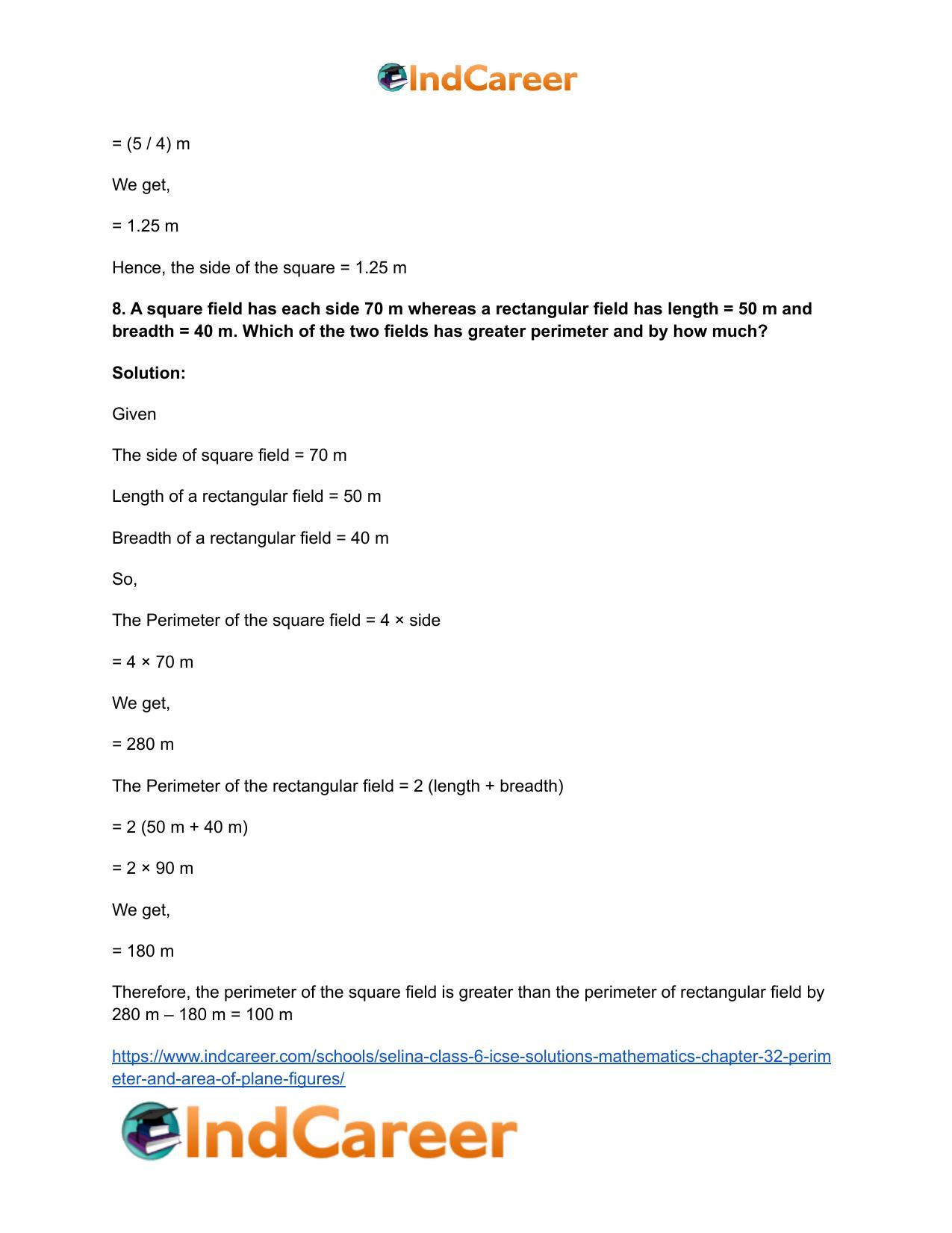 Selina Class 6 ICSE Solutions Mathematics : Chapter 32- Perimeter and Area of Plane Figures - Page 11