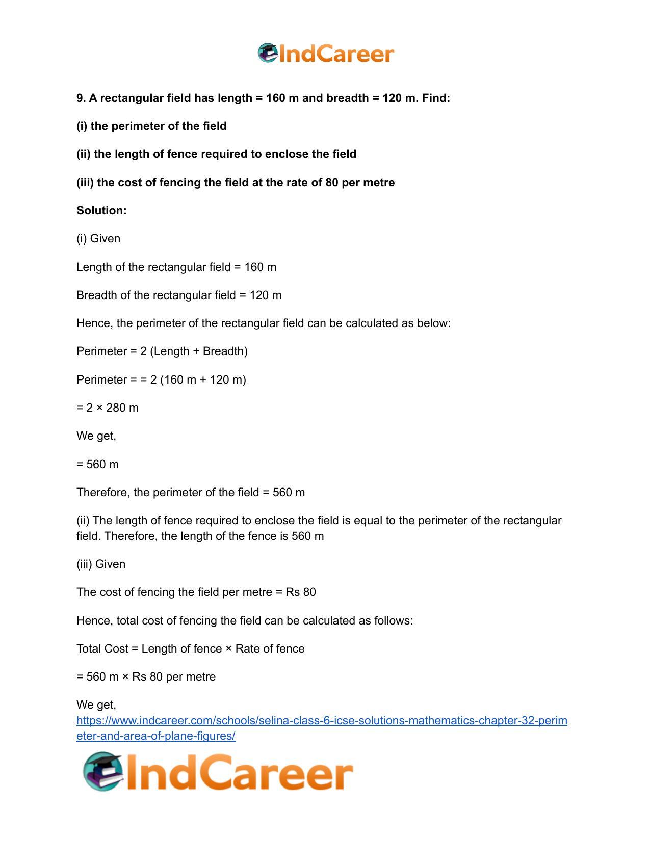 Selina Class 6 ICSE Solutions Mathematics : Chapter 32- Perimeter and Area of Plane Figures - Page 12