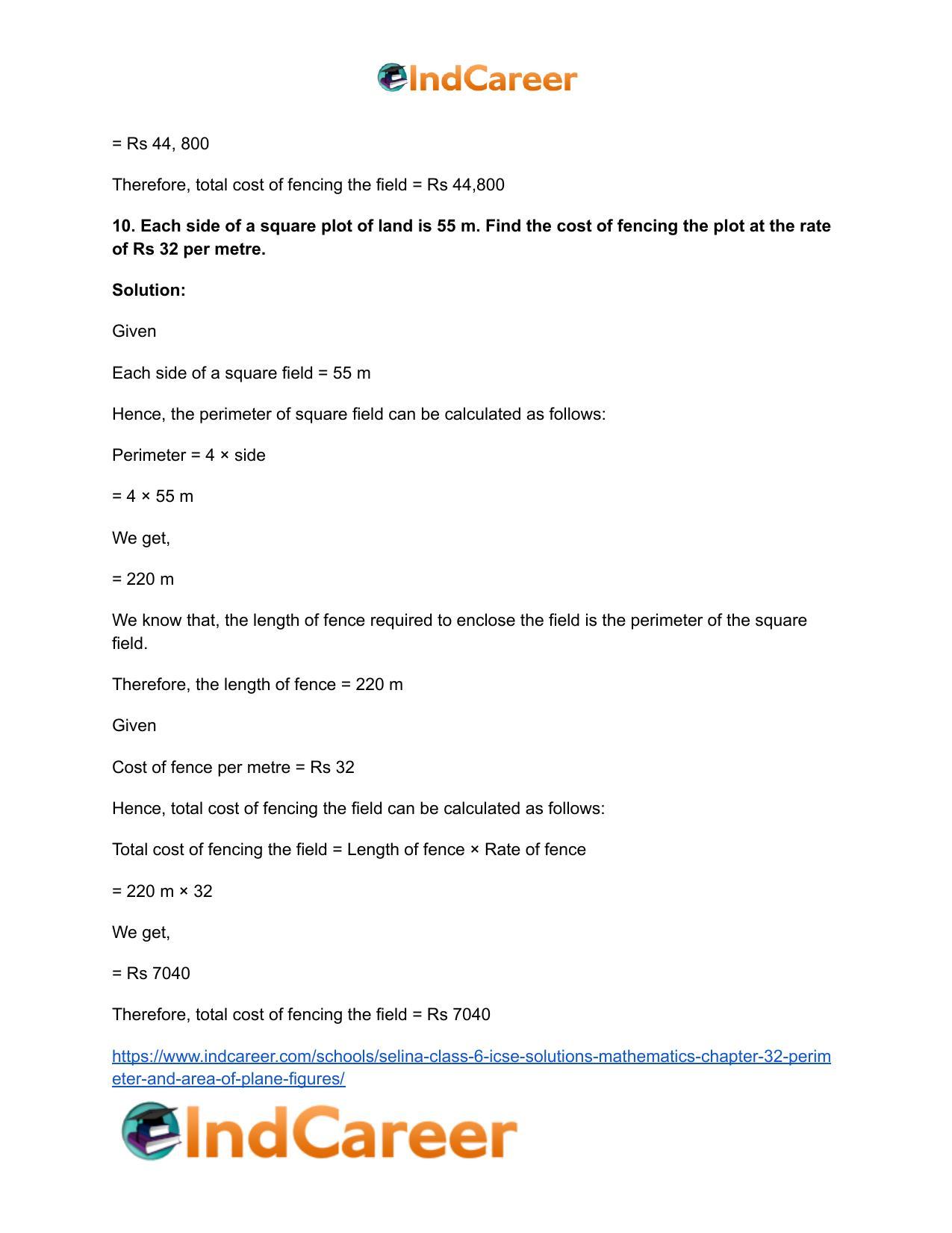 Selina Class 6 ICSE Solutions Mathematics : Chapter 32- Perimeter and Area of Plane Figures - Page 13