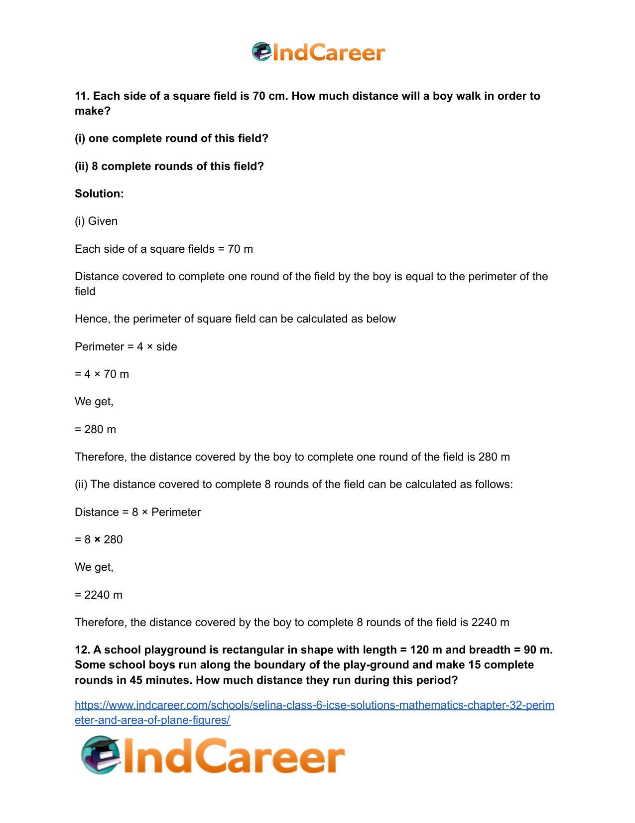 Selina Class 6 ICSE Solutions Mathematics : Chapter 32- Perimeter and Area of Plane Figures - Page 14