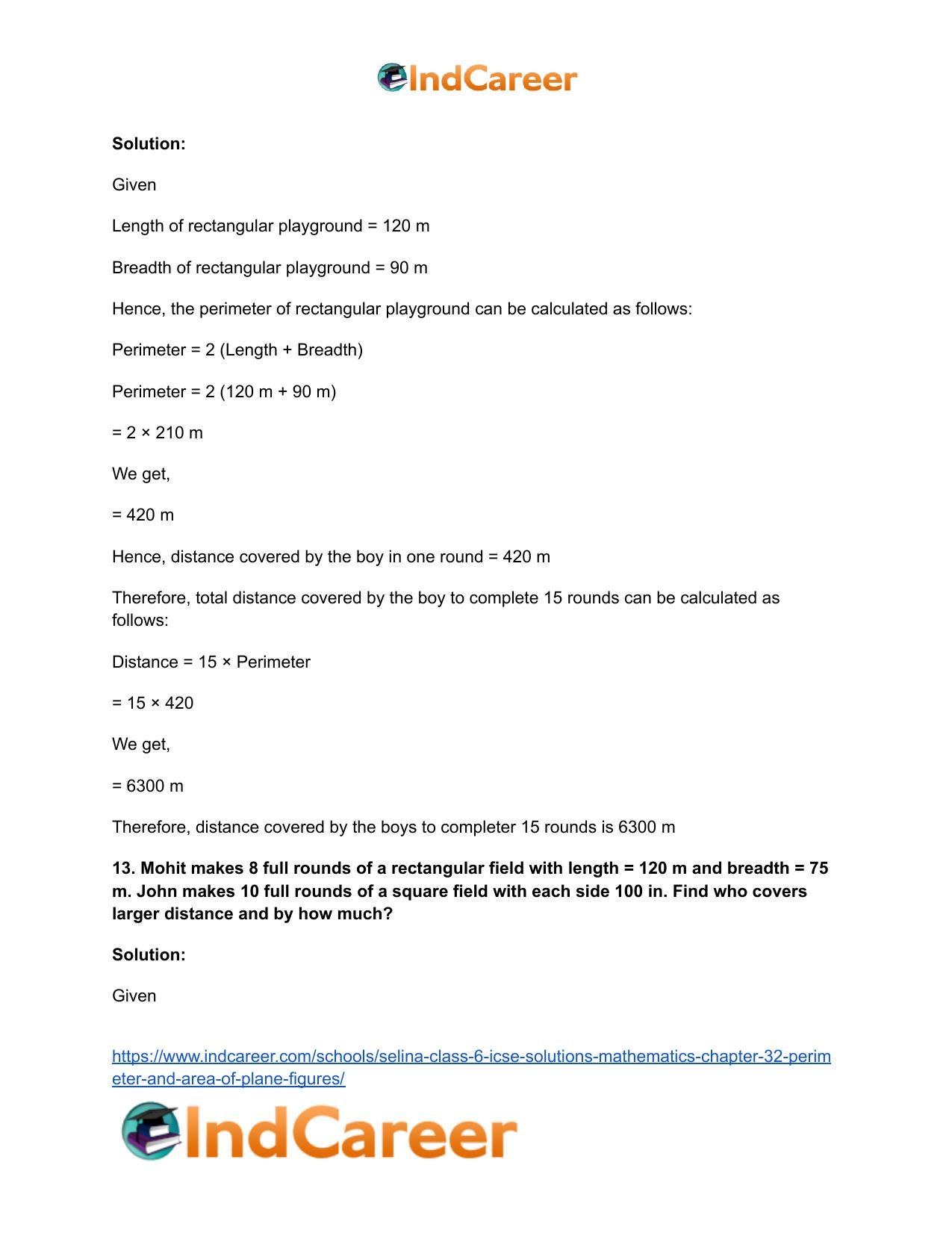Selina Class 6 ICSE Solutions Mathematics : Chapter 32- Perimeter and Area of Plane Figures - Page 15