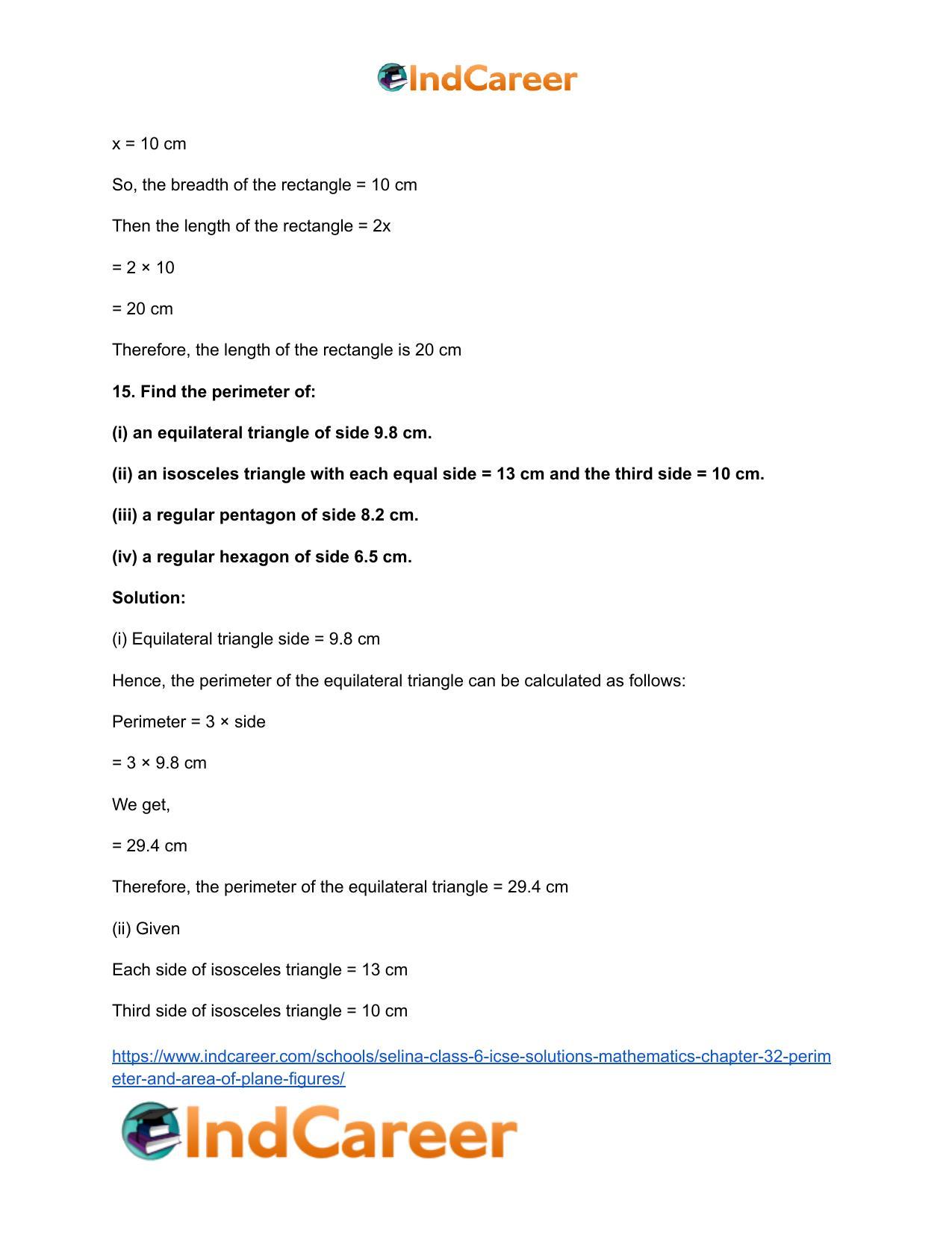 Selina Class 6 ICSE Solutions Mathematics : Chapter 32- Perimeter and Area of Plane Figures - Page 18