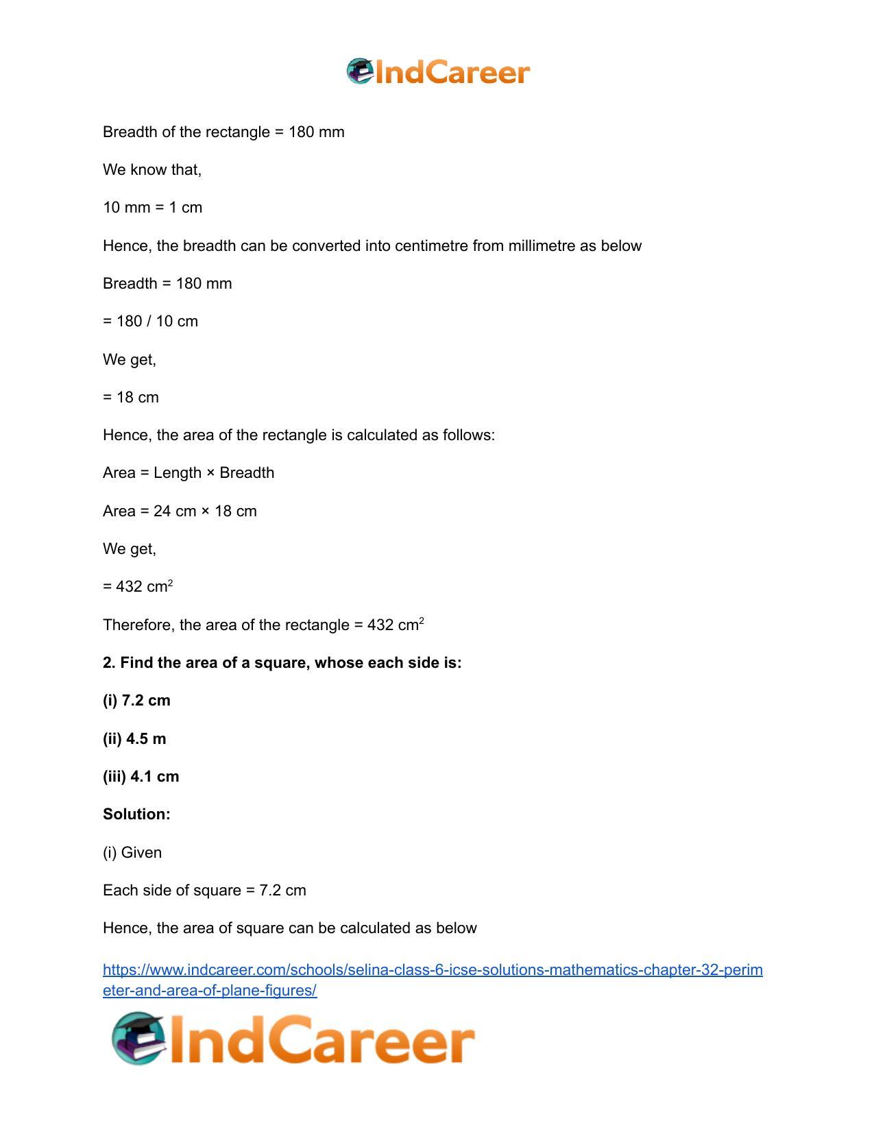 Selina Class 6 ICSE Solutions Mathematics : Chapter 32- Perimeter and Area of Plane Figures - Page 22
