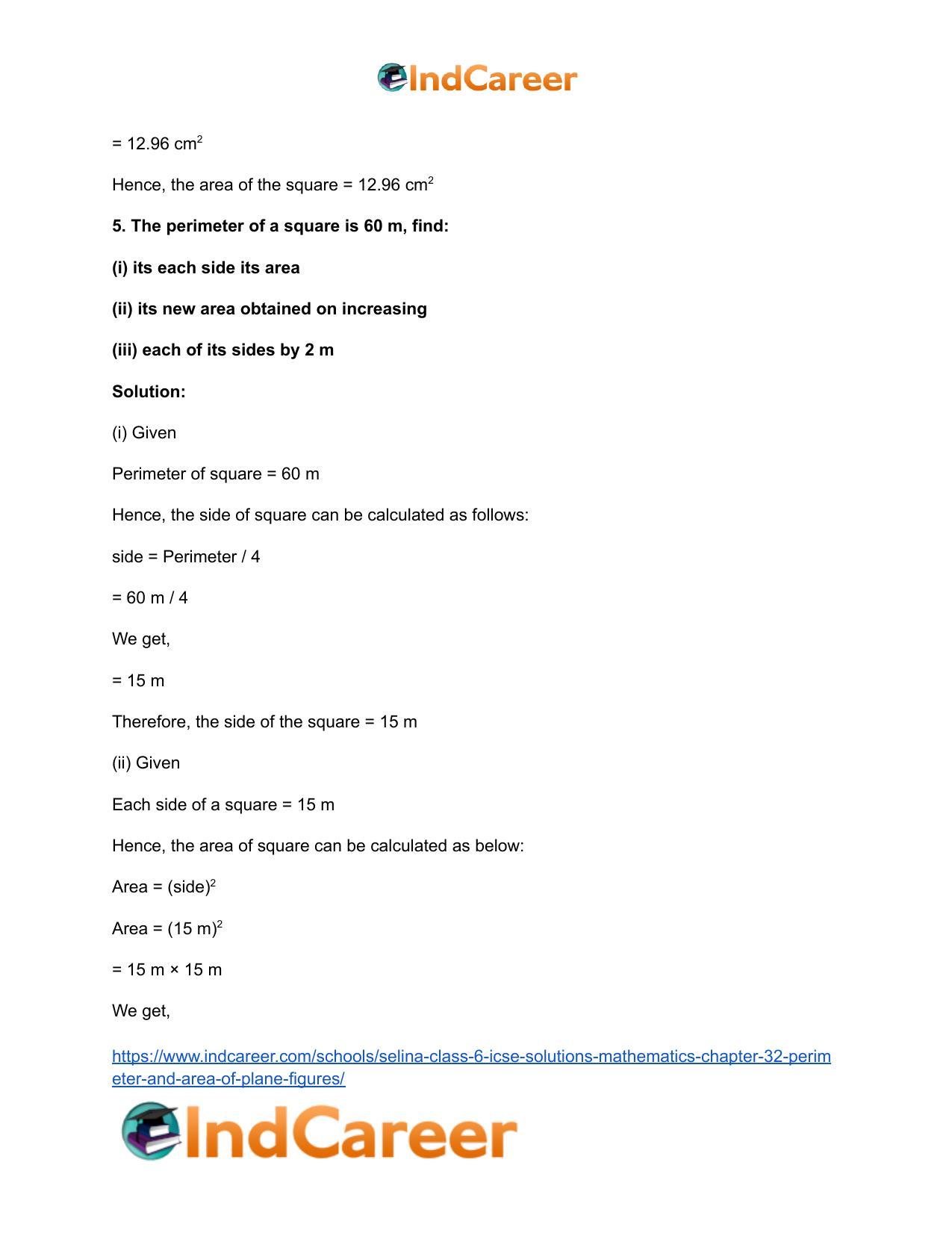 Selina Class 6 ICSE Solutions Mathematics : Chapter 32- Perimeter and Area of Plane Figures - Page 26