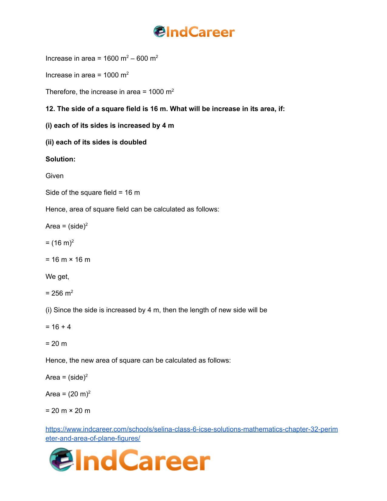 Selina Class 6 ICSE Solutions Mathematics : Chapter 32- Perimeter and Area of Plane Figures - Page 32