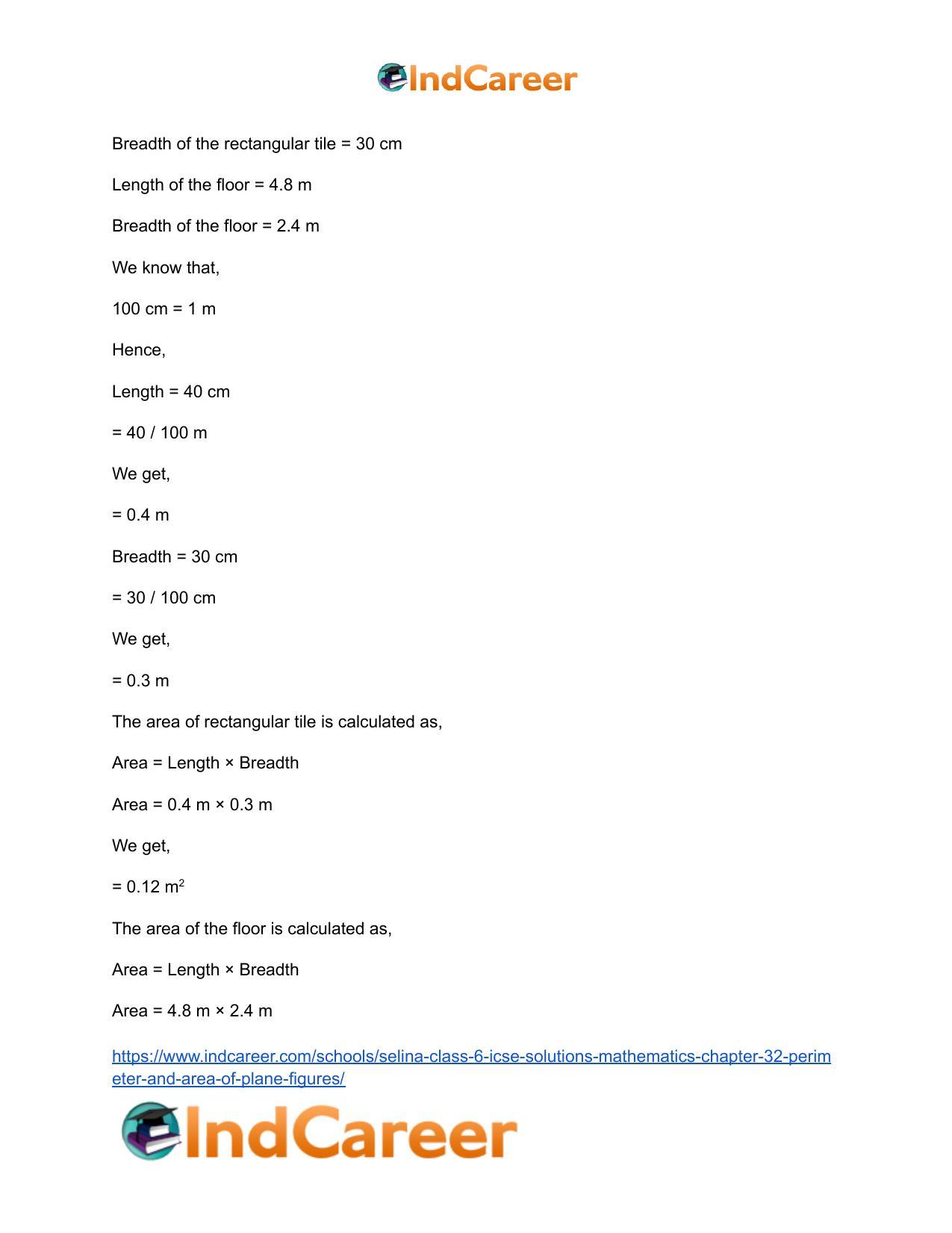 Selina Class 6 ICSE Solutions Mathematics : Chapter 32- Perimeter and Area of Plane Figures - Page 34