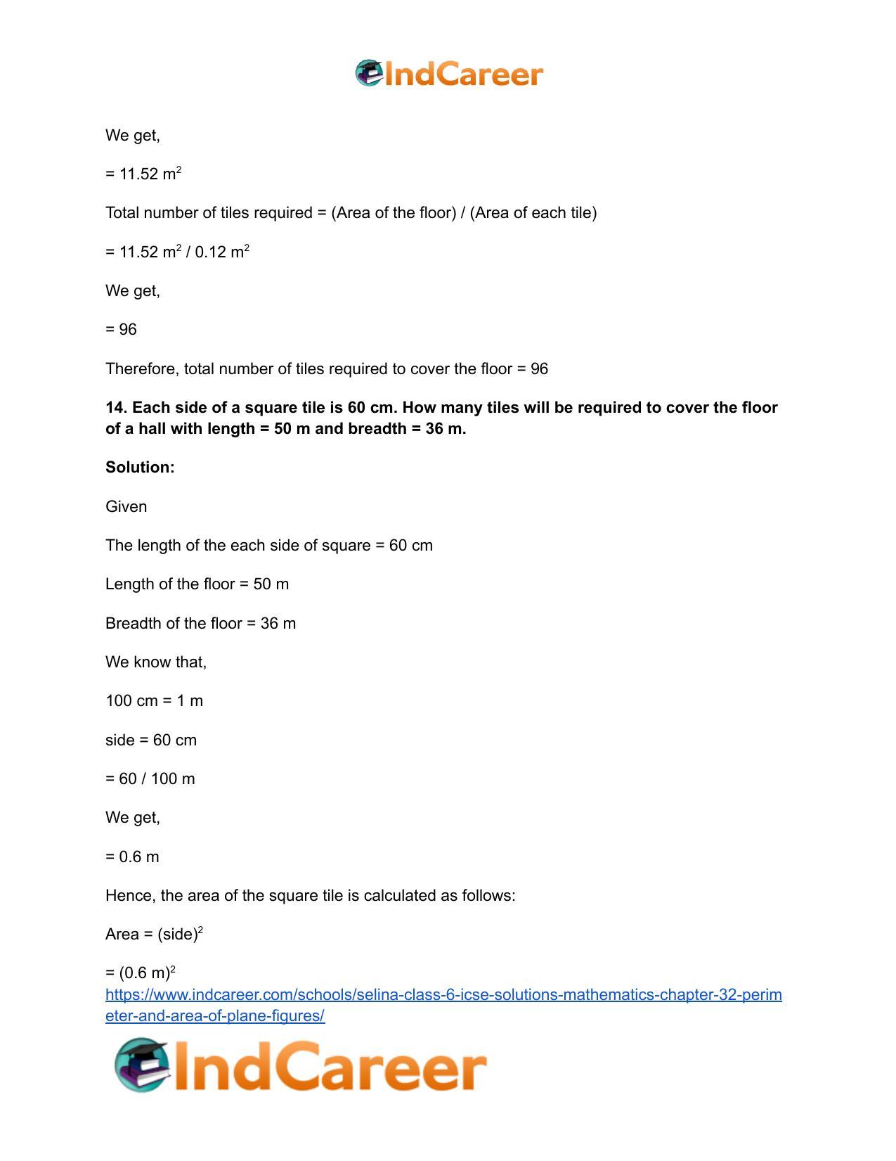 Selina Class 6 ICSE Solutions Mathematics : Chapter 32- Perimeter and Area of Plane Figures - Page 35