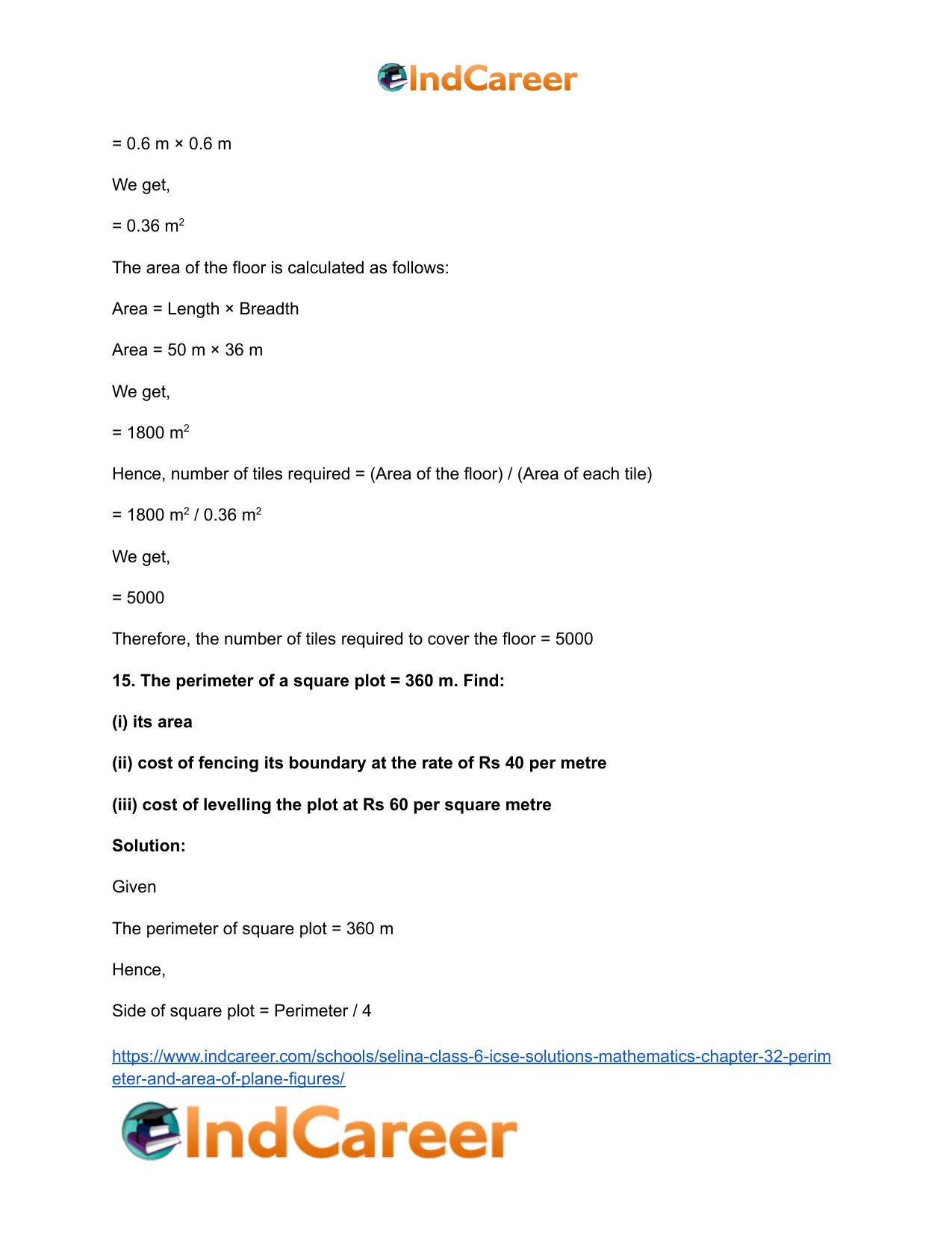Selina Class 6 ICSE Solutions Mathematics : Chapter 32- Perimeter and Area of Plane Figures - Page 36