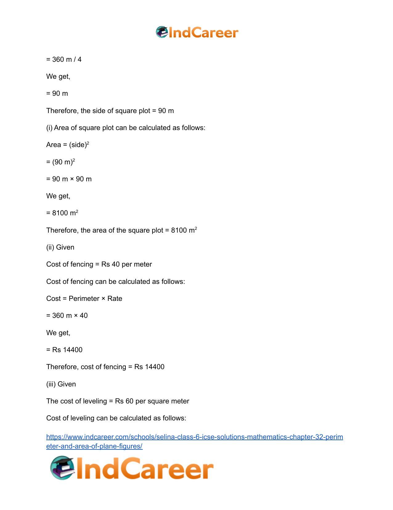 Selina Class 6 ICSE Solutions Mathematics : Chapter 32- Perimeter and Area of Plane Figures - Page 37