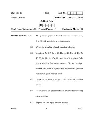 Goa Board Class 12 English II (March 2024) Question Paper
