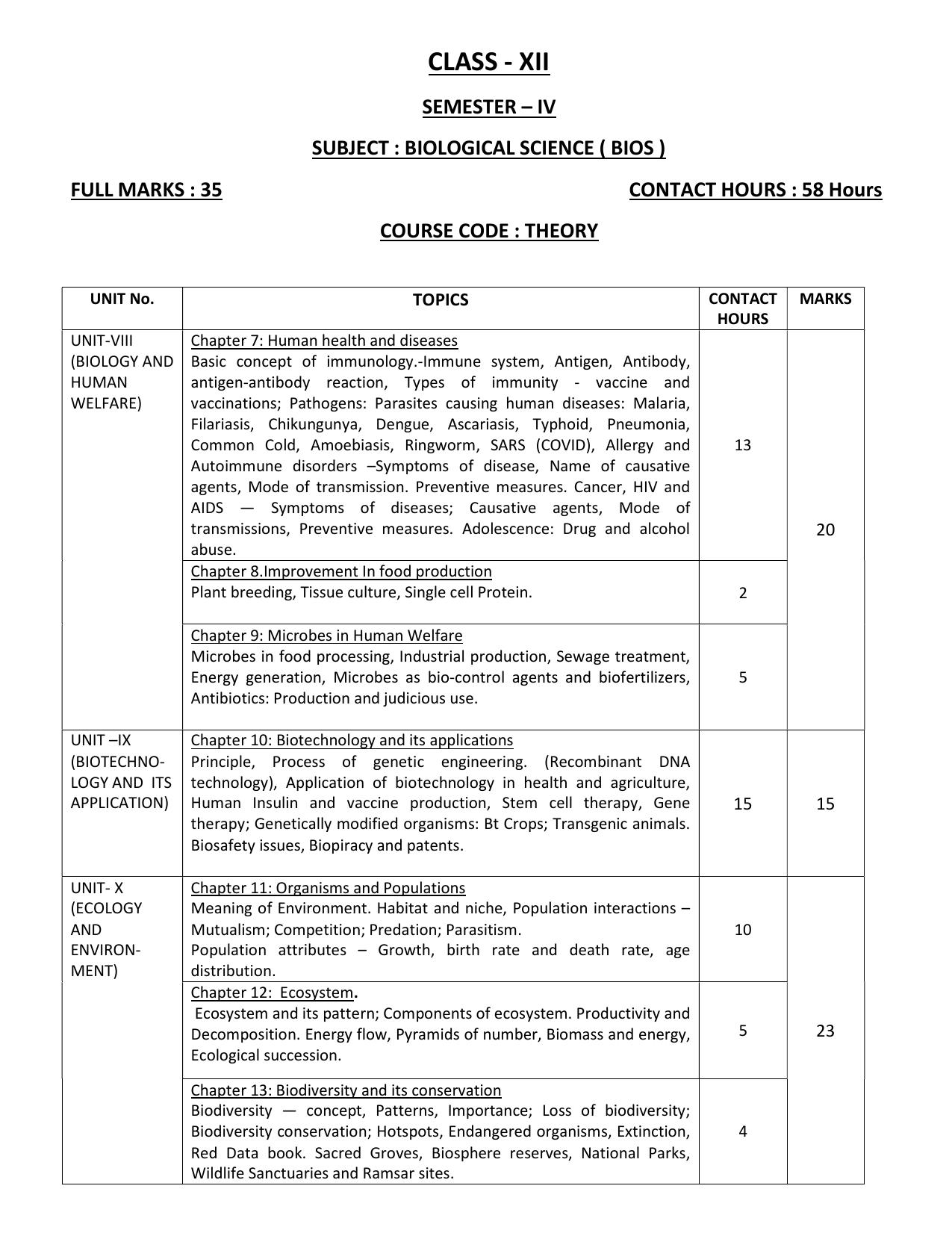 WBCHSE Class 11 & 12 Syllabus for Biological Science (BIOS) (SET I) - Page 8