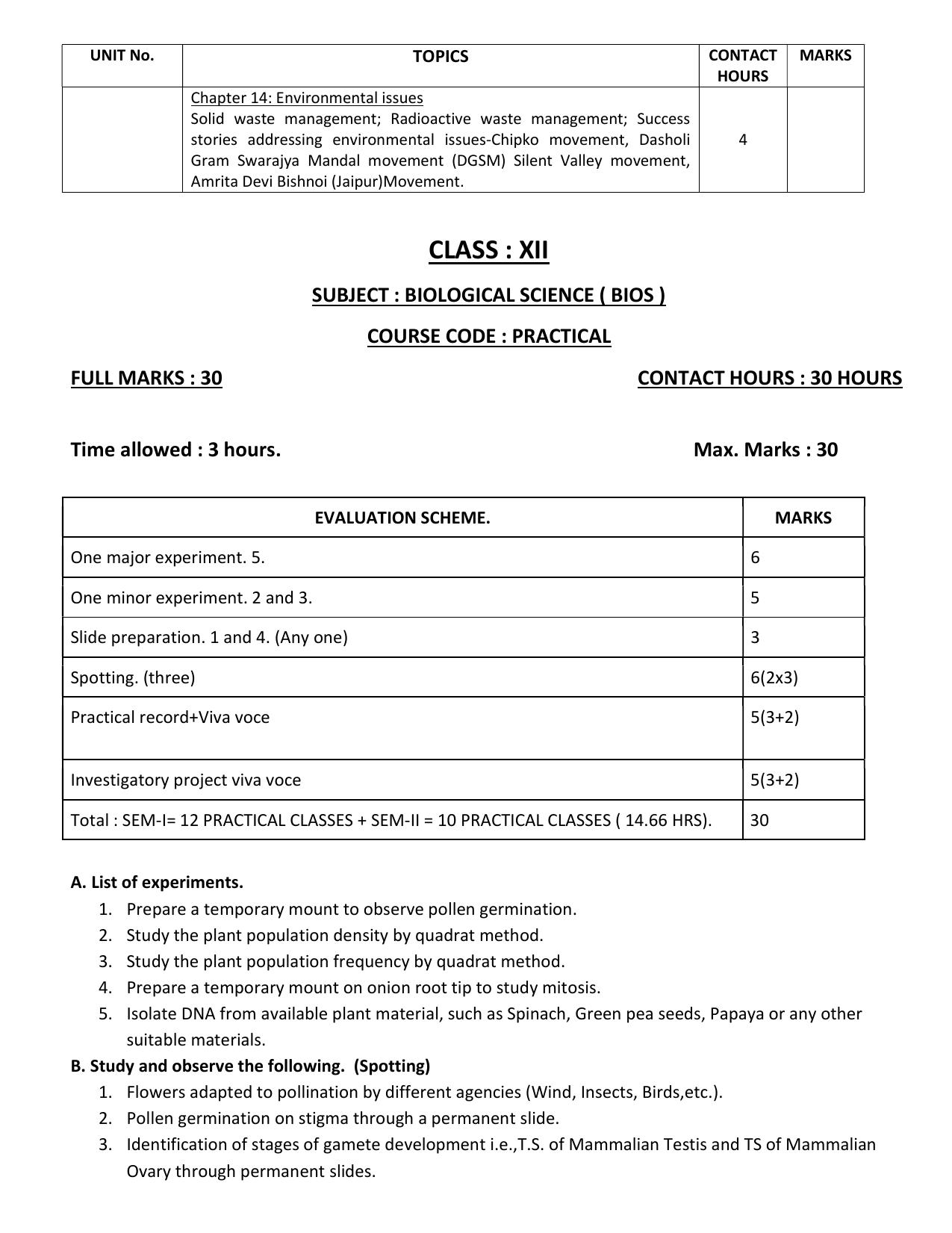 WBCHSE Class 11 & 12 Syllabus for Biological Science (BIOS) (SET I) - Page 9
