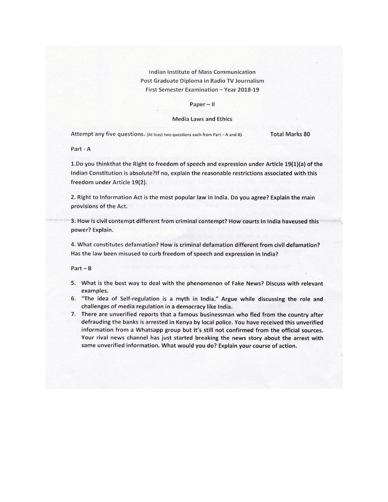 IIMC Radio-TV Journalism(PG Diploma) 2019 Previous Year  Question Paper - Page 3