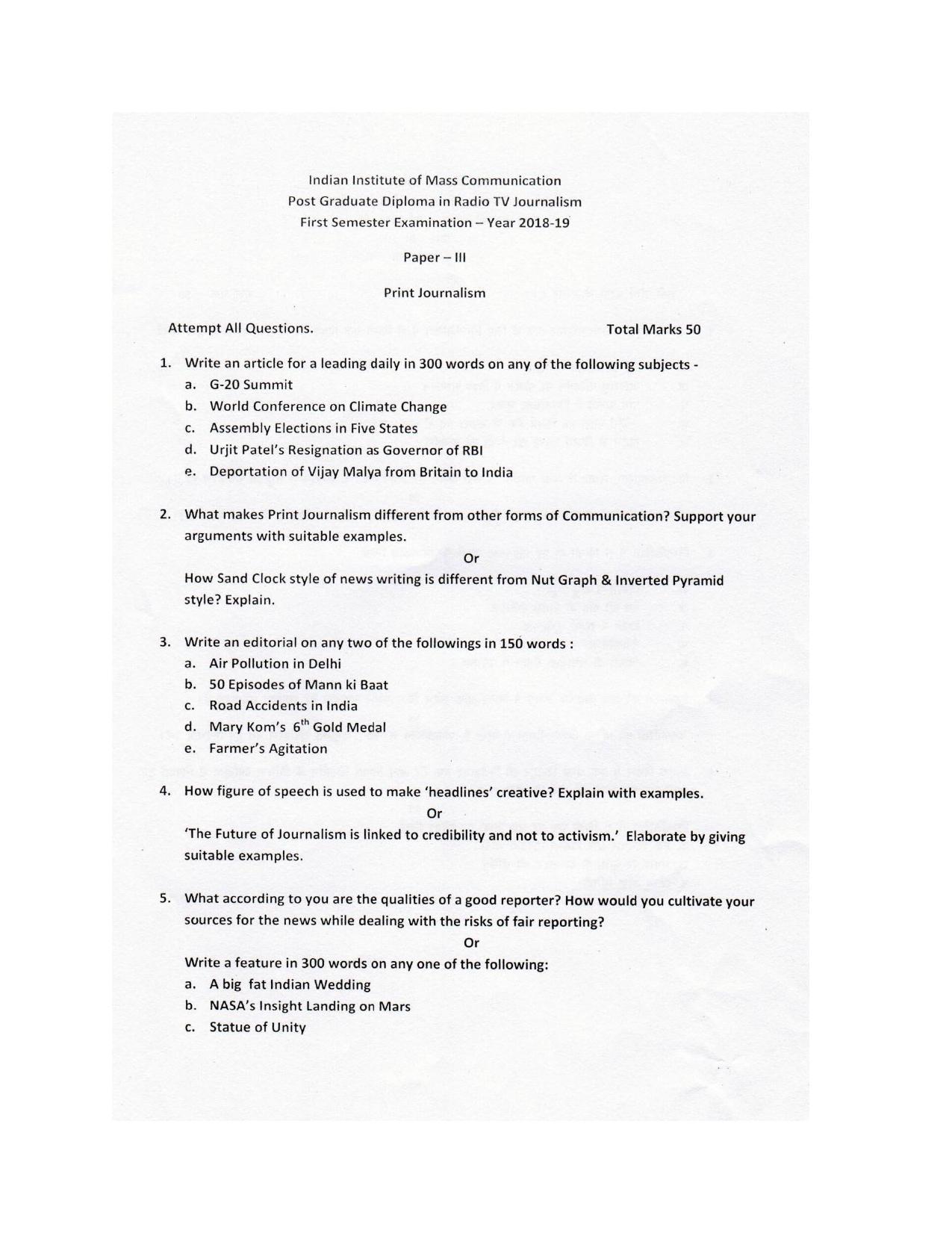 IIMC Radio-TV Journalism(PG Diploma) 2019 Previous Year  Question Paper - Page 5
