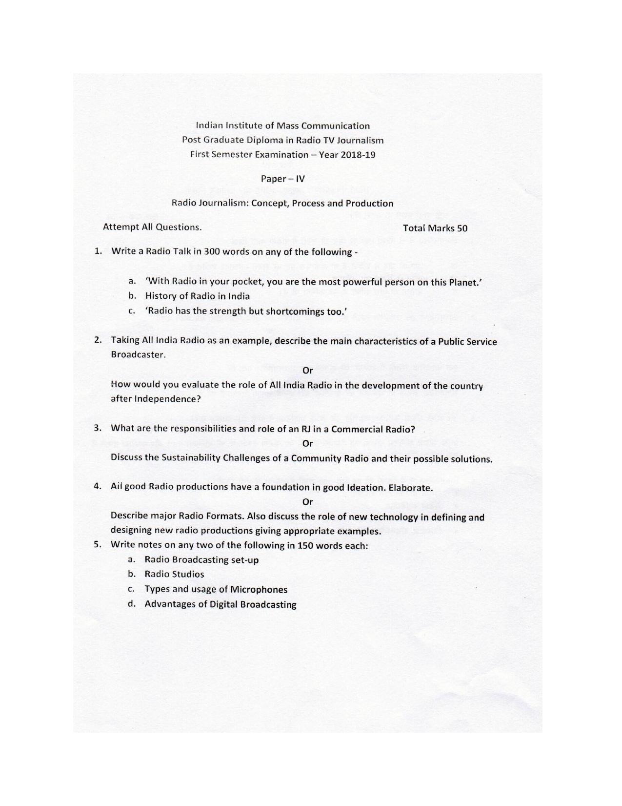 IIMC Radio-TV Journalism(PG Diploma) 2019 Previous Year  Question Paper - Page 7