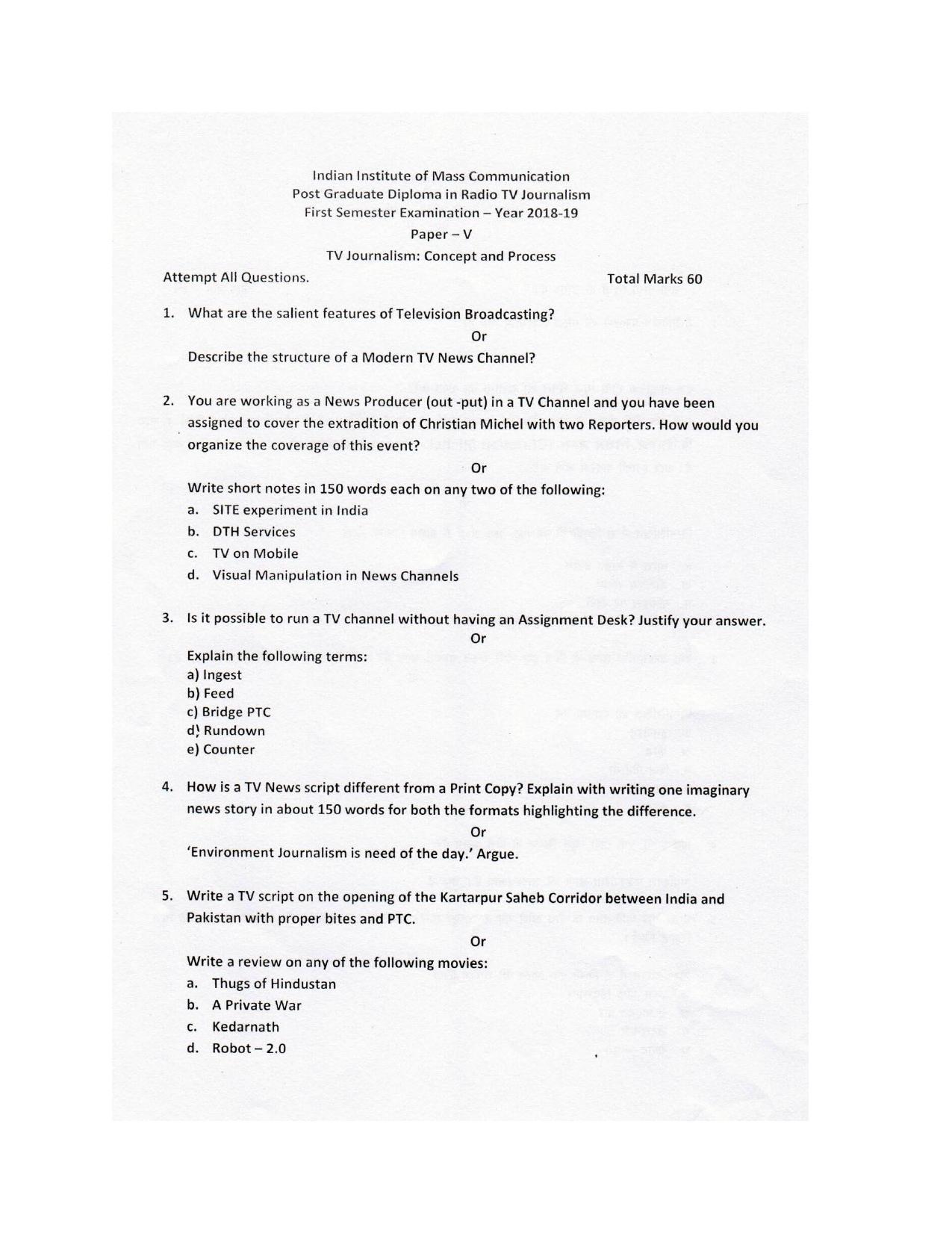 IIMC Radio-TV Journalism(PG Diploma) 2019 Previous Year  Question Paper - Page 9