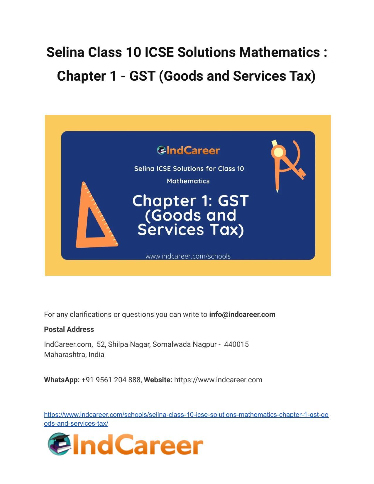 Selina Class 10 ICSE Solutions Mathematics : Chapter 1 - GST (Goods and Services Tax) - Page 1