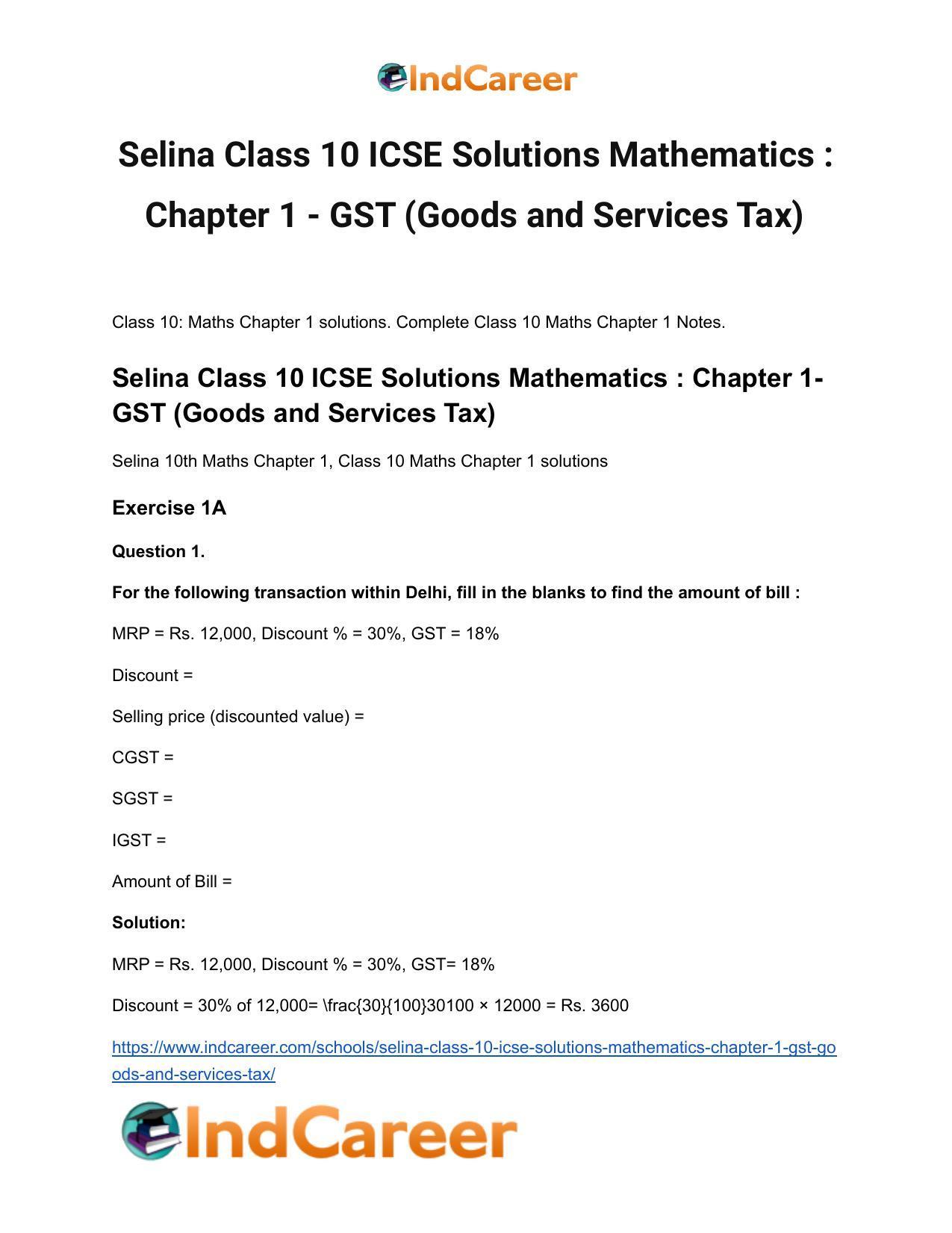 Selina Class 10 ICSE Solutions Mathematics : Chapter 1 - GST (Goods and Services Tax) - Page 2