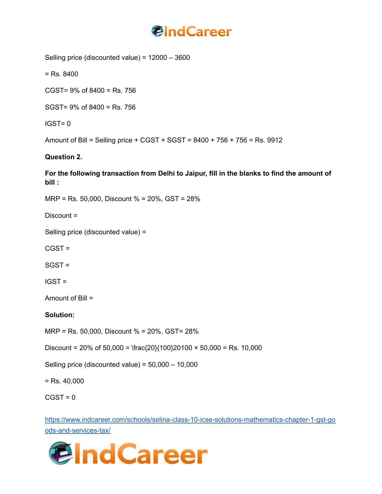 Selina Class 10 ICSE Solutions Mathematics : Chapter 1 - GST (Goods and Services Tax) - Page 3
