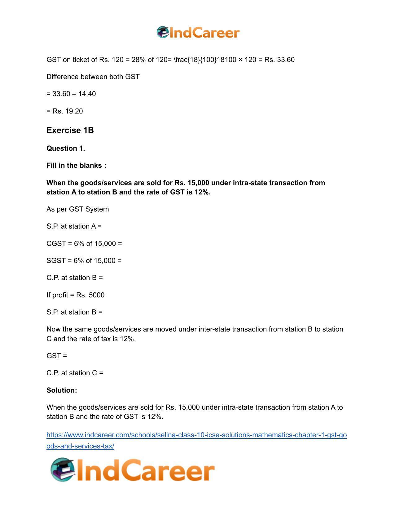Selina Class 10 ICSE Solutions Mathematics : Chapter 1 - GST (Goods and Services Tax) - Page 15