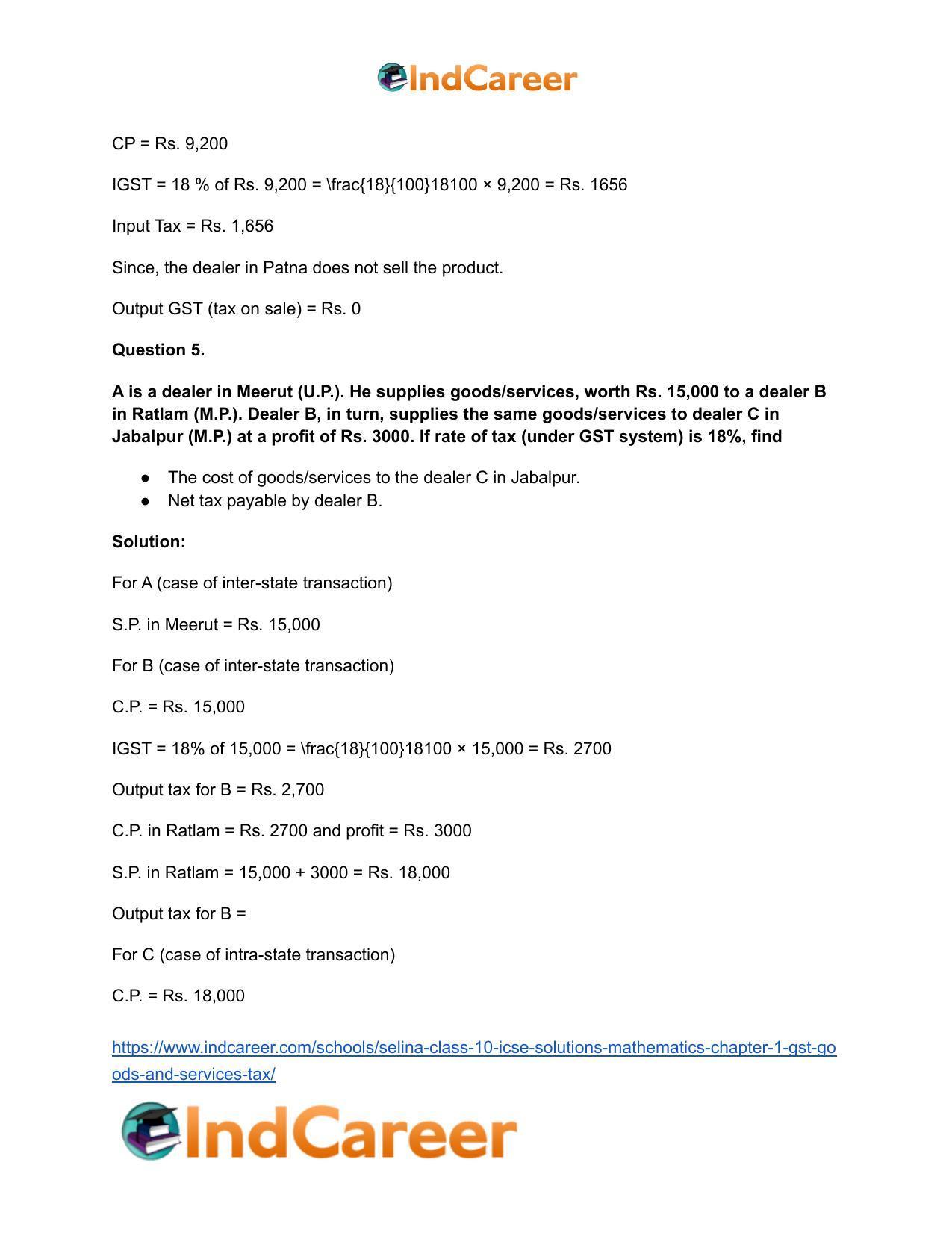 Selina Class 10 ICSE Solutions Mathematics : Chapter 1 - GST (Goods and Services Tax) - Page 19