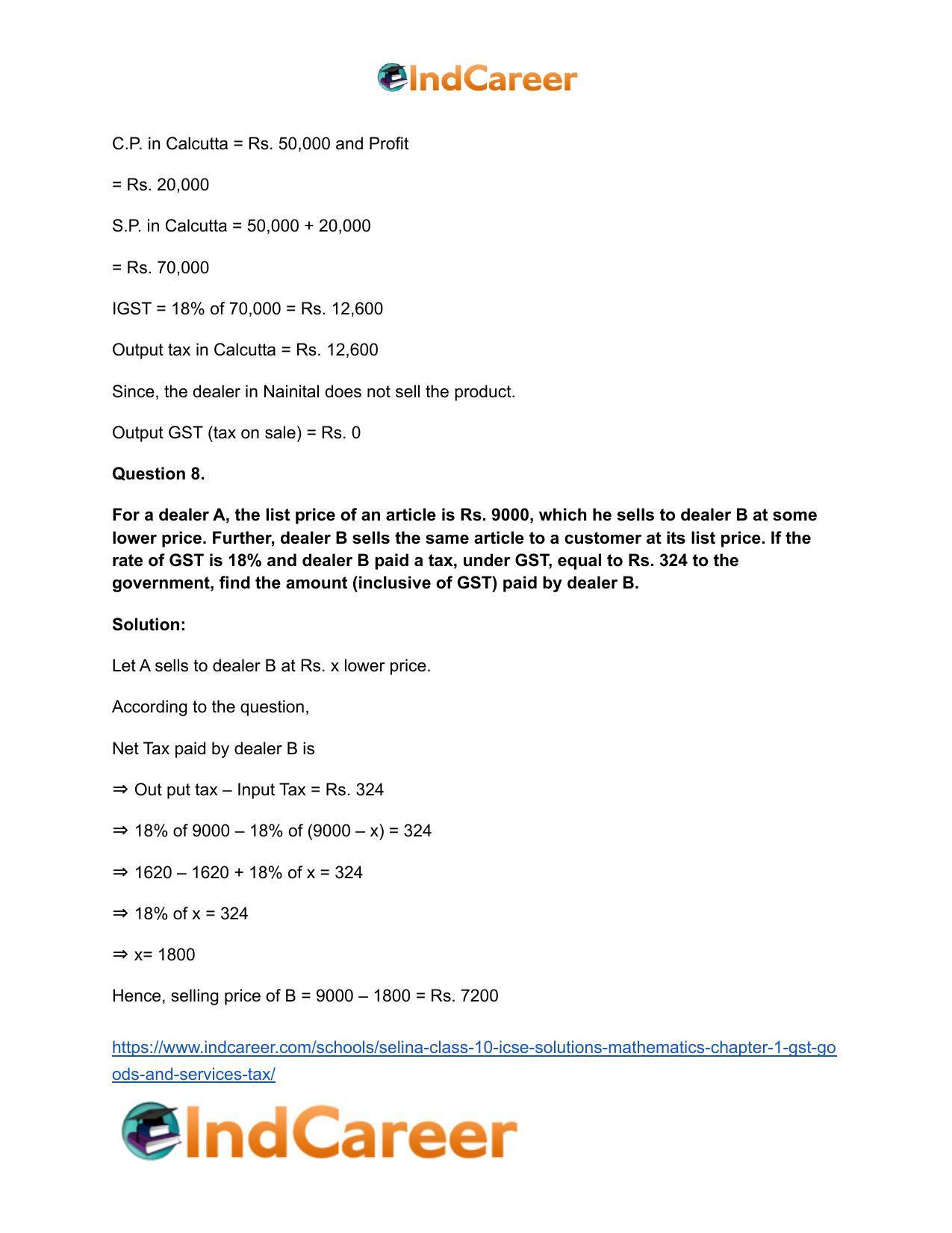 Selina Class 10 ICSE Solutions Mathematics : Chapter 1 - GST (Goods and Services Tax) - Page 22