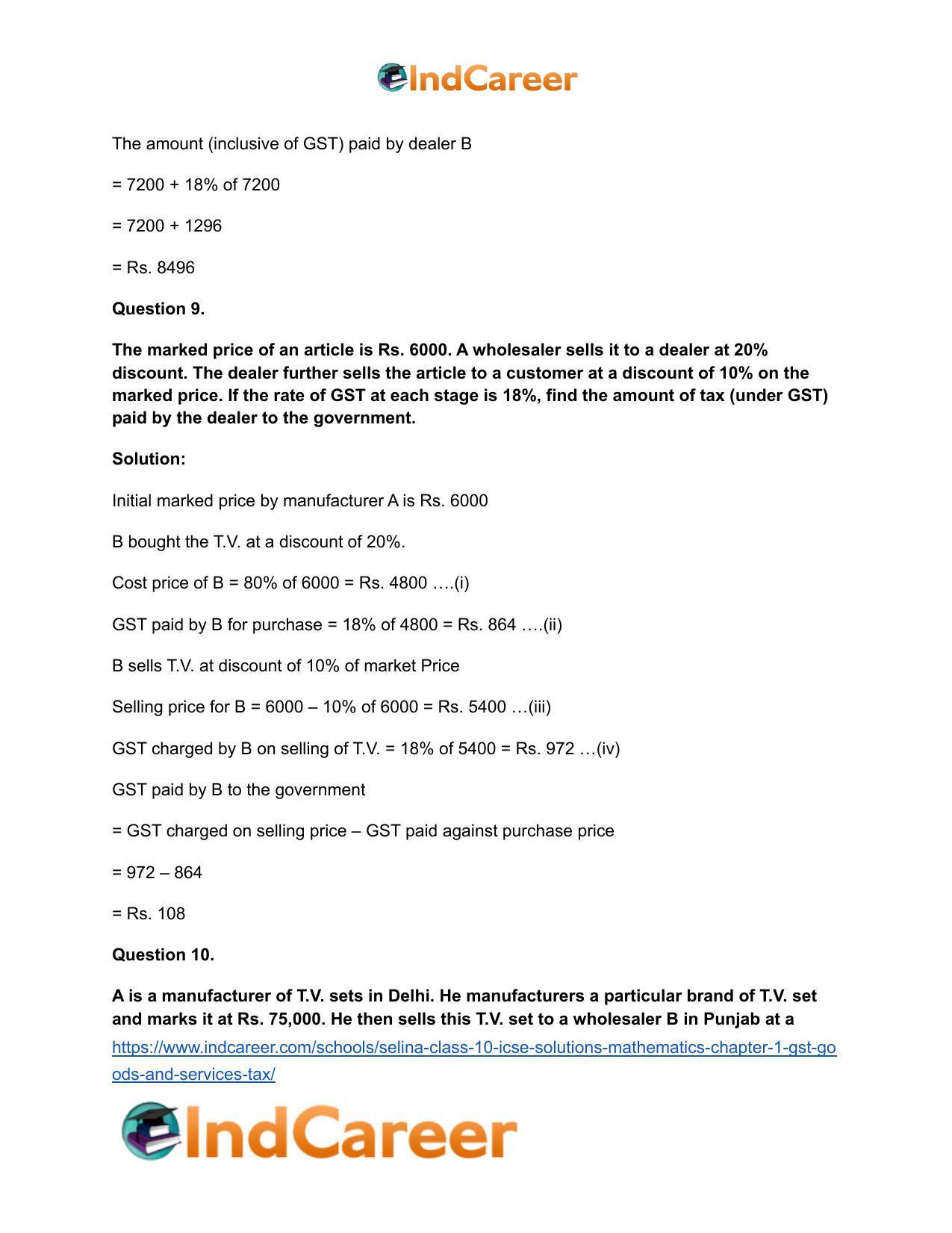 Selina Class 10 ICSE Solutions Mathematics : Chapter 1 - GST (Goods and Services Tax) - Page 23