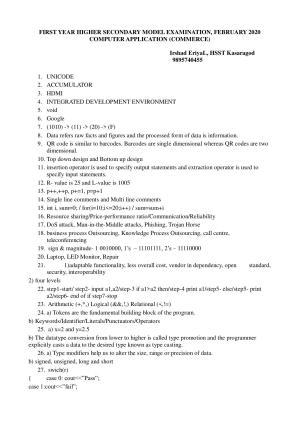 Kerala Plus One 2020 CA Commerce Question Papers (Model)