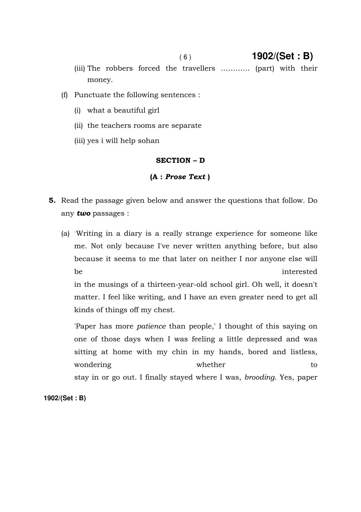 Haryana Board HBSE Class 10 English -B 2017 Question Paper - Page 6
