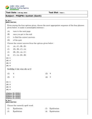 CUET (PG) 2022: PGQP-81 Jyotish (Ganit) (09-09-2022) Question Paper