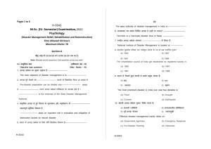 Sarguja University Question Paper July-2022 :  M.A. In Psychology (Fourth sem.) Disaster Management-Relief,Rehabilitation & Reconstruction Paper 1