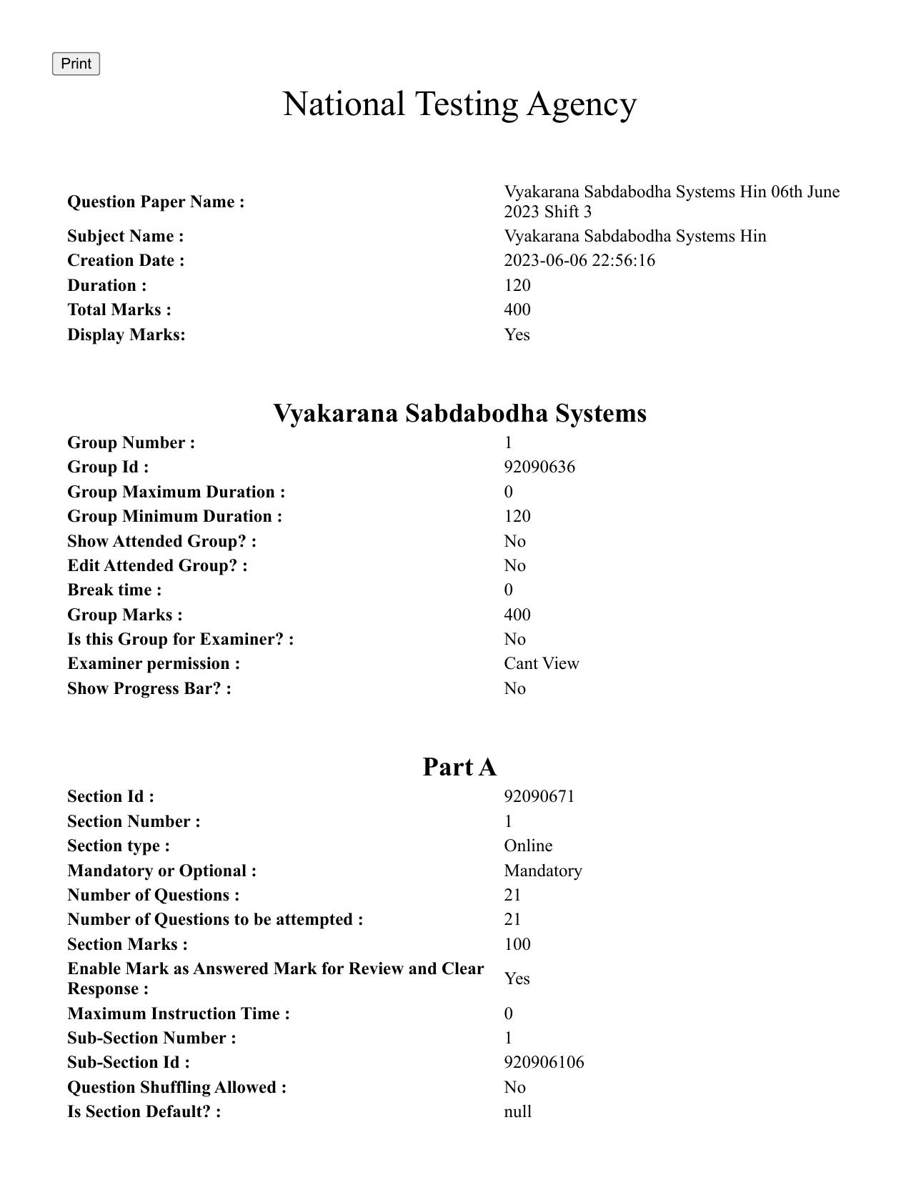 CUET PG 2023: ACQP26 – Vyakarana & Sabdabodha Systems (Hindi)-Shift 3 (06-06-2023) Question Paper - Page 1
